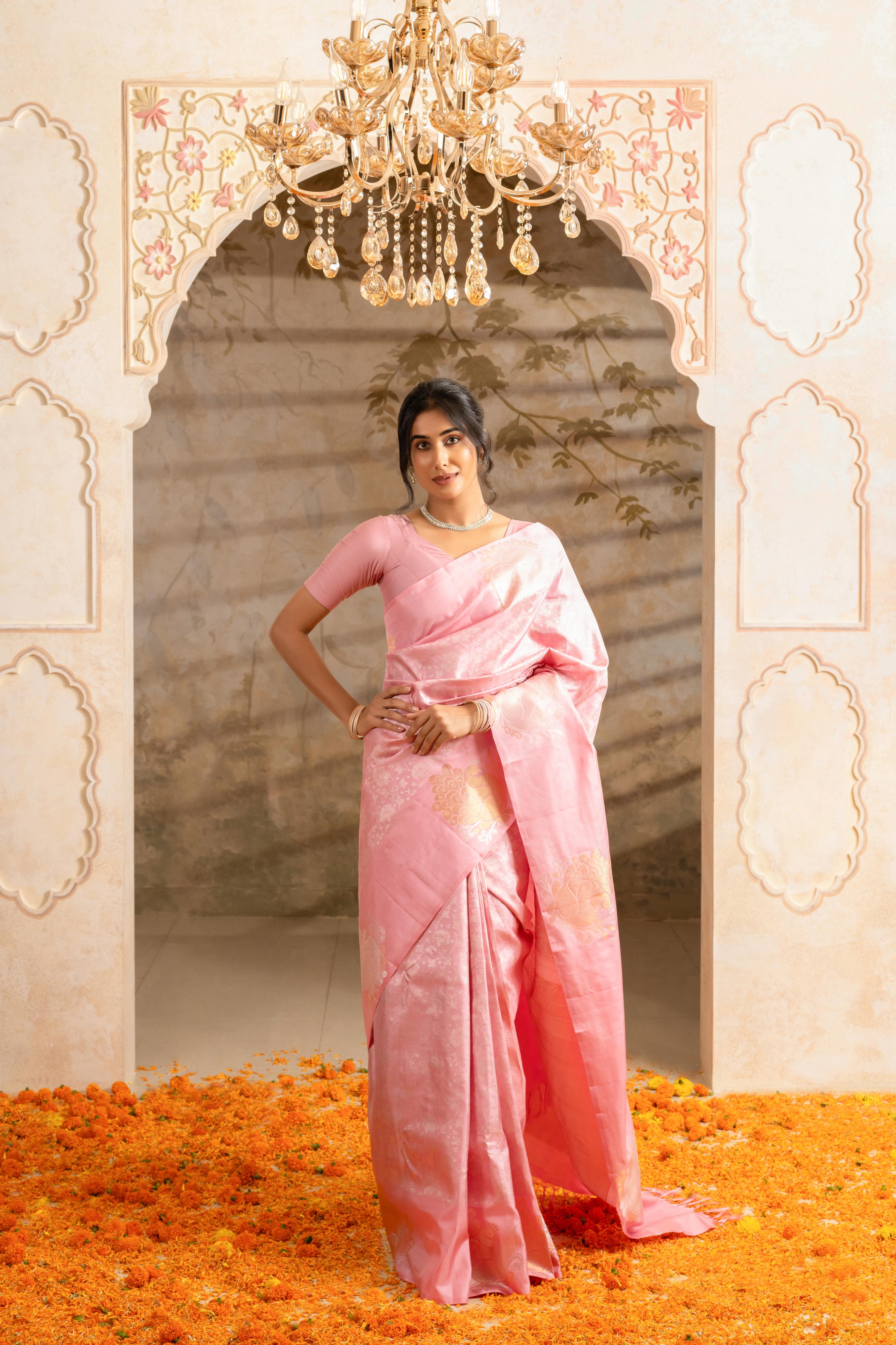 Pink Pure Silk Pure Zari Kanjivaram Saree