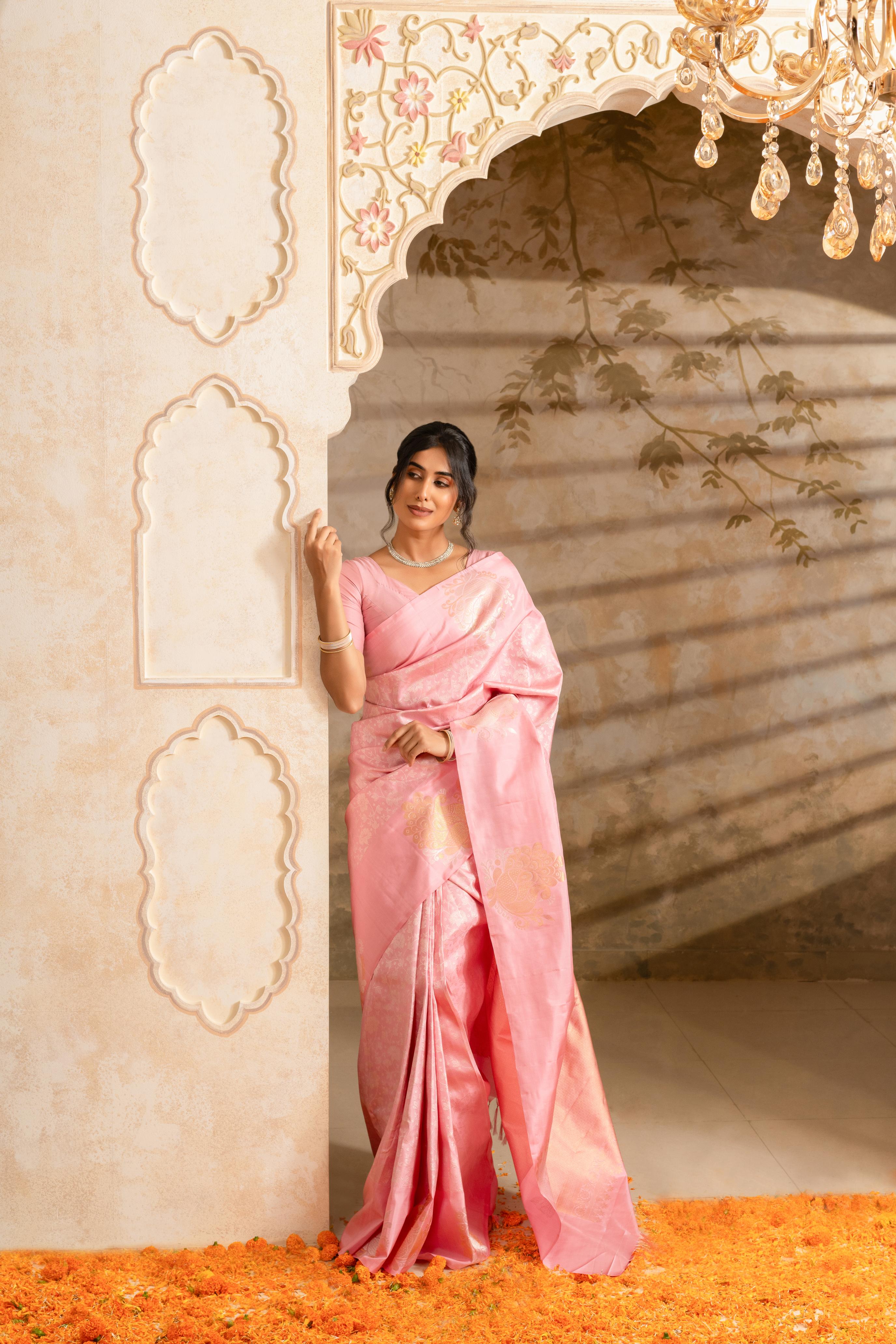 Pink Pure Silk Pure Zari Kanjivaram Saree