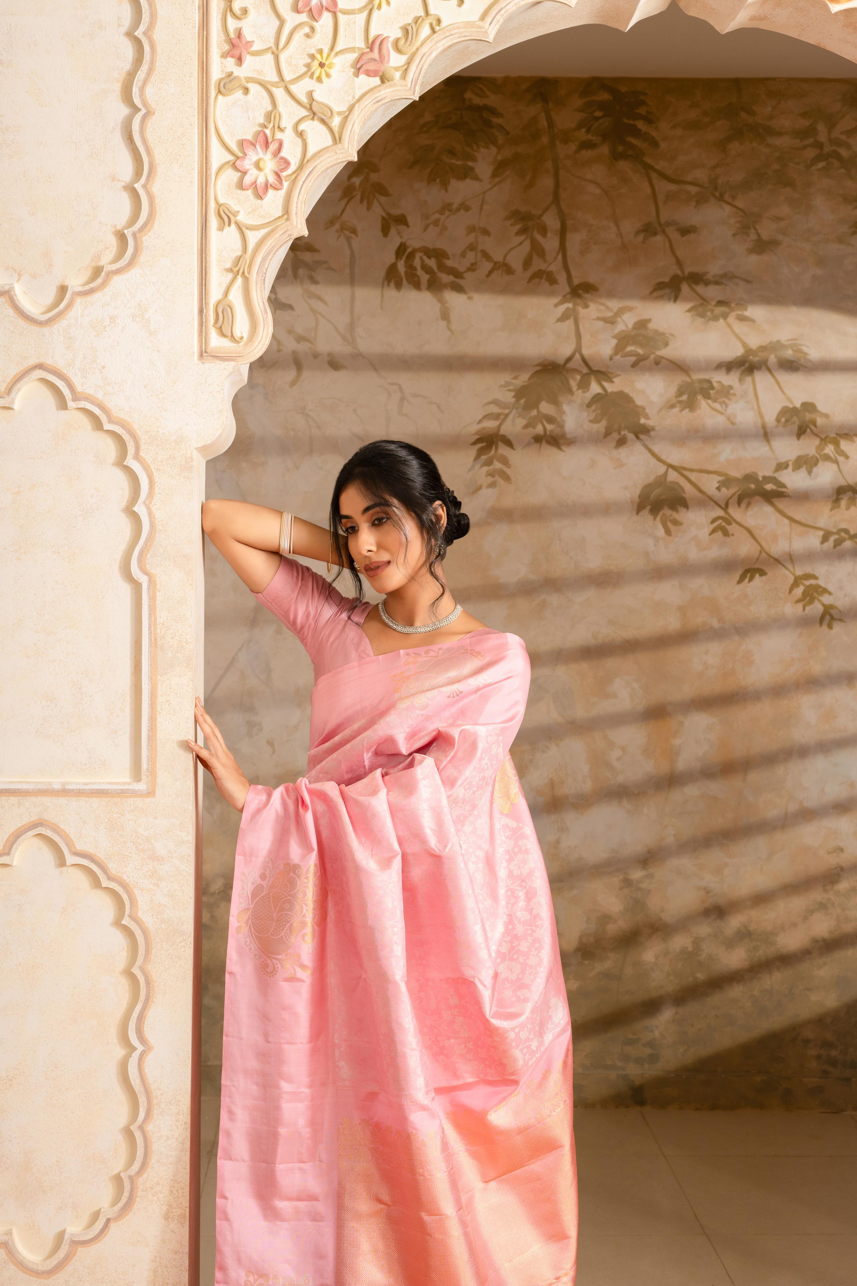 Pink Pure Silk Pure Zari Kanjivaram Saree