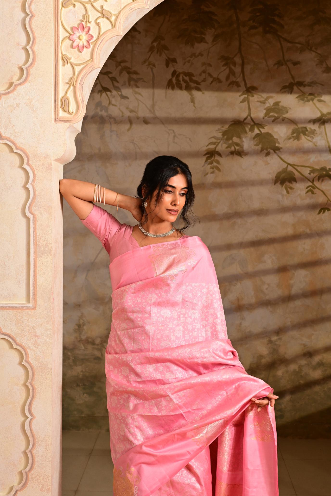 Pink Pure Silk Pure Zari Kanjivaram Saree