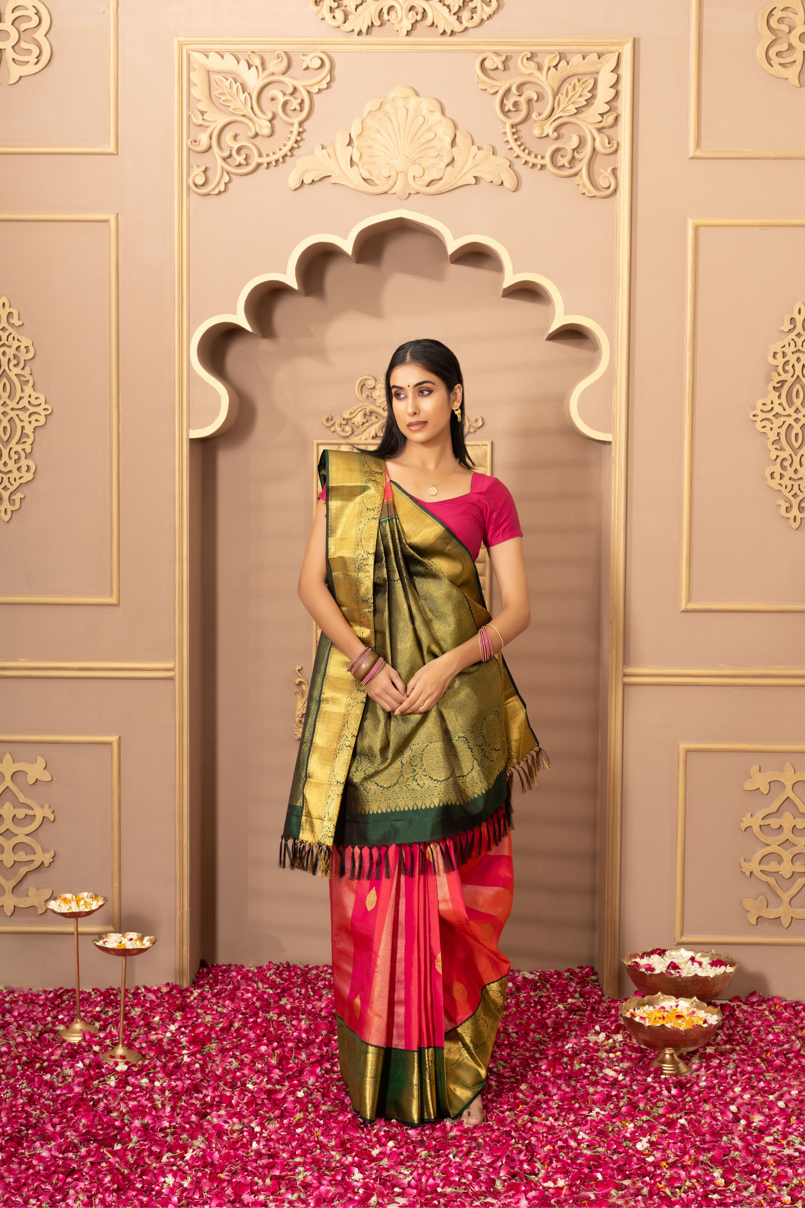 Tomato Pink Pure Silk Pure Zari Kanjivaram Saree