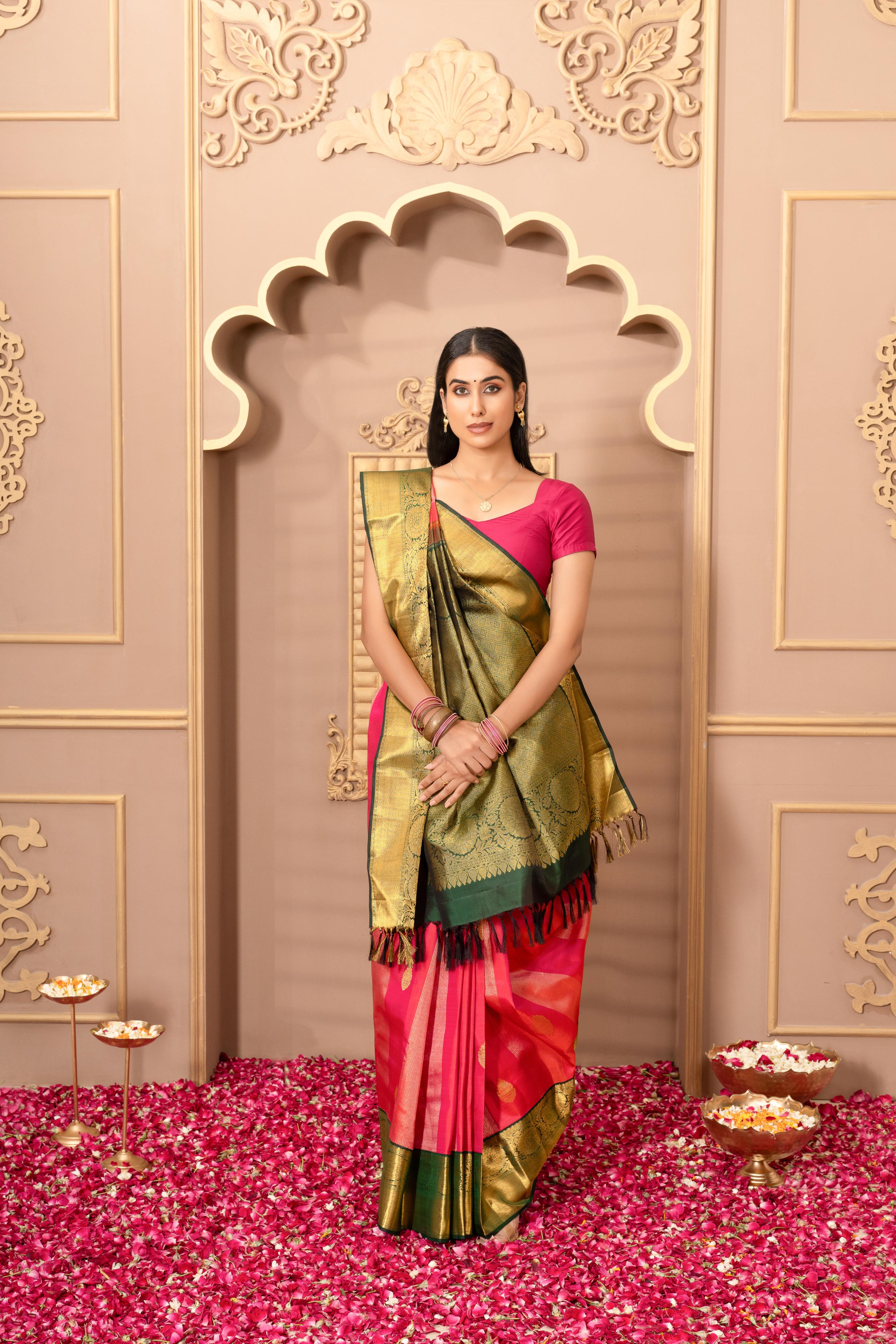 Tomato Pink Pure Silk Pure Zari Kanjivaram Saree