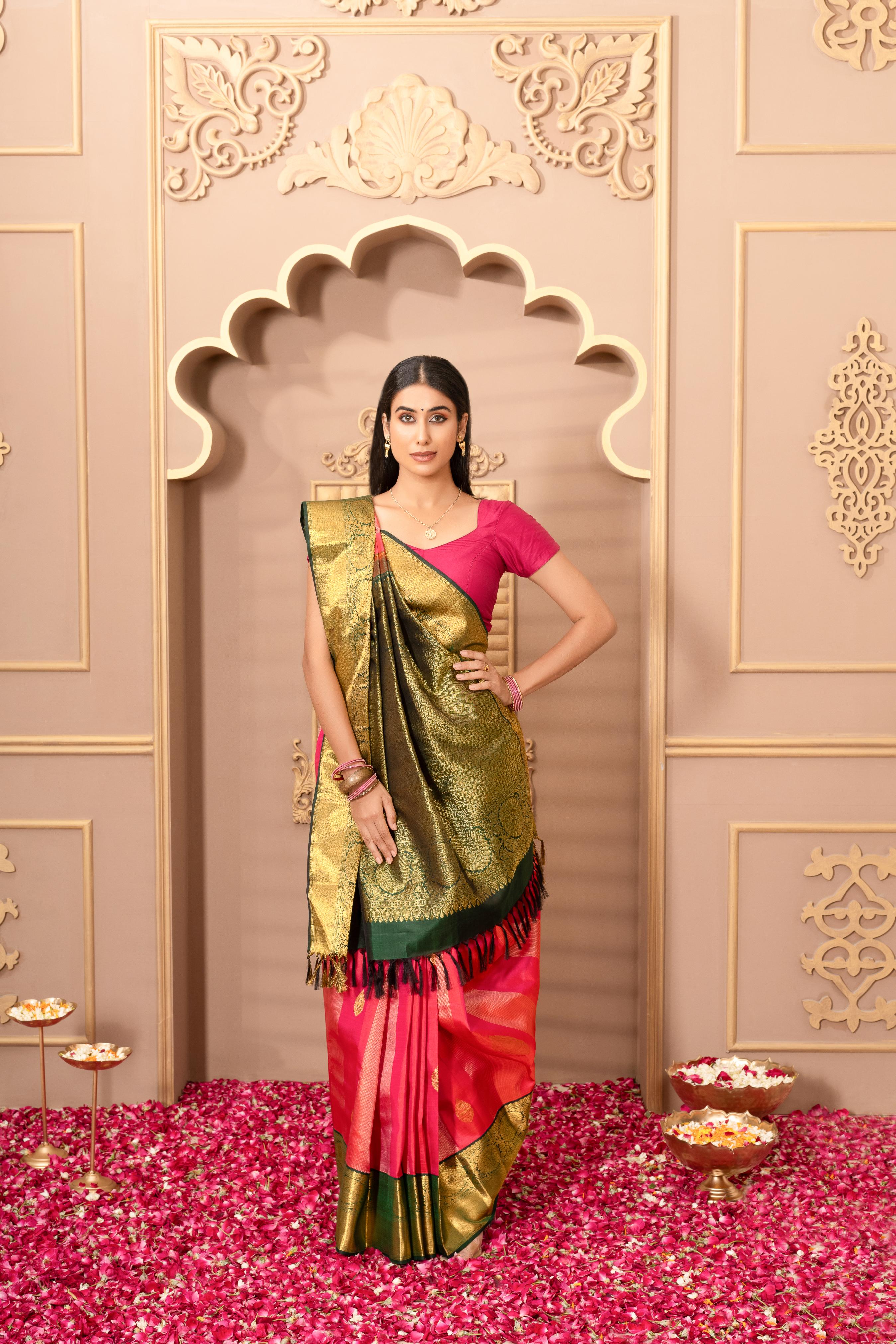 Tomato Pink Pure Silk Pure Zari Kanjivaram Saree