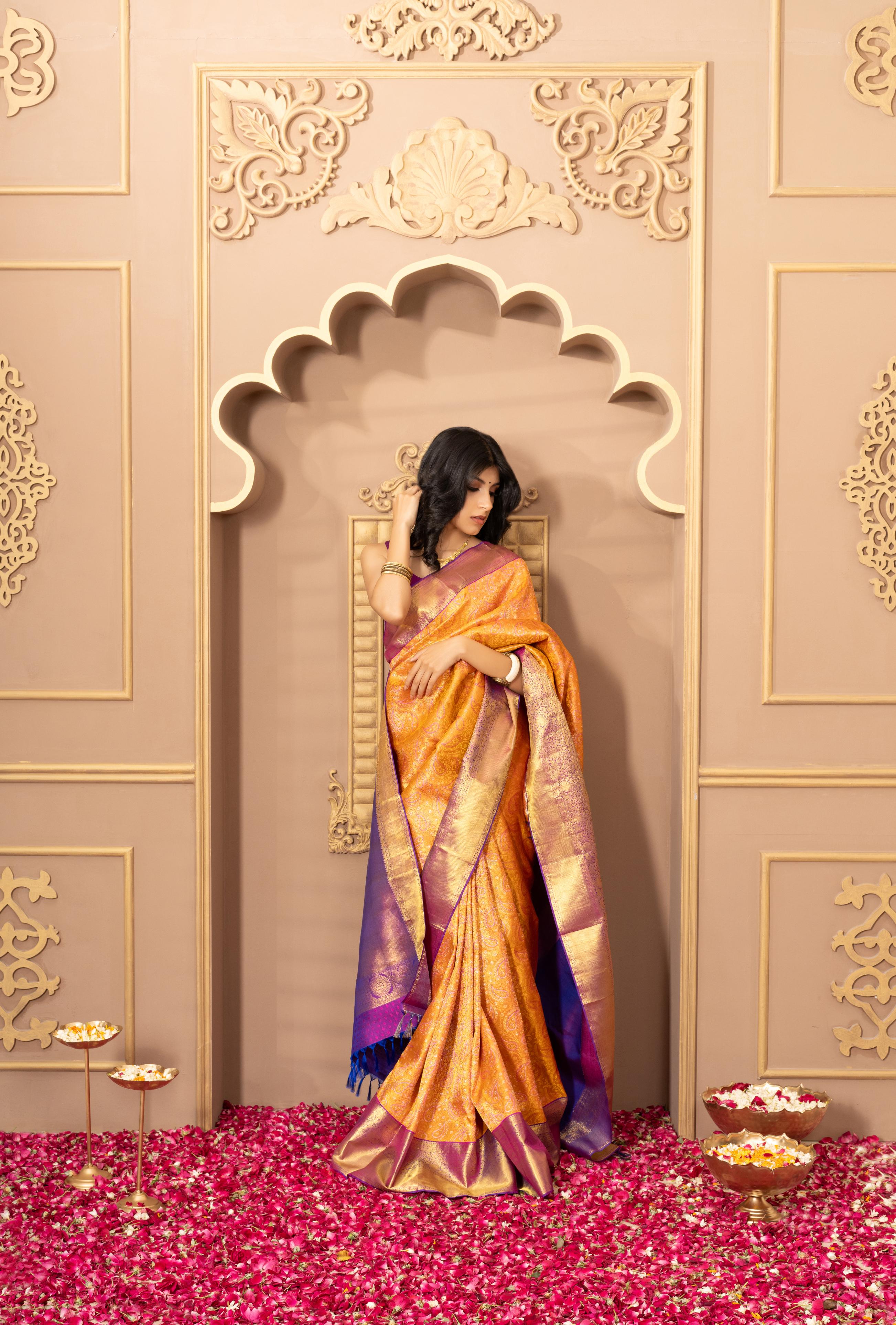 Mustard Yellow Pure Silk Pure Zari Kanjivaram Saree