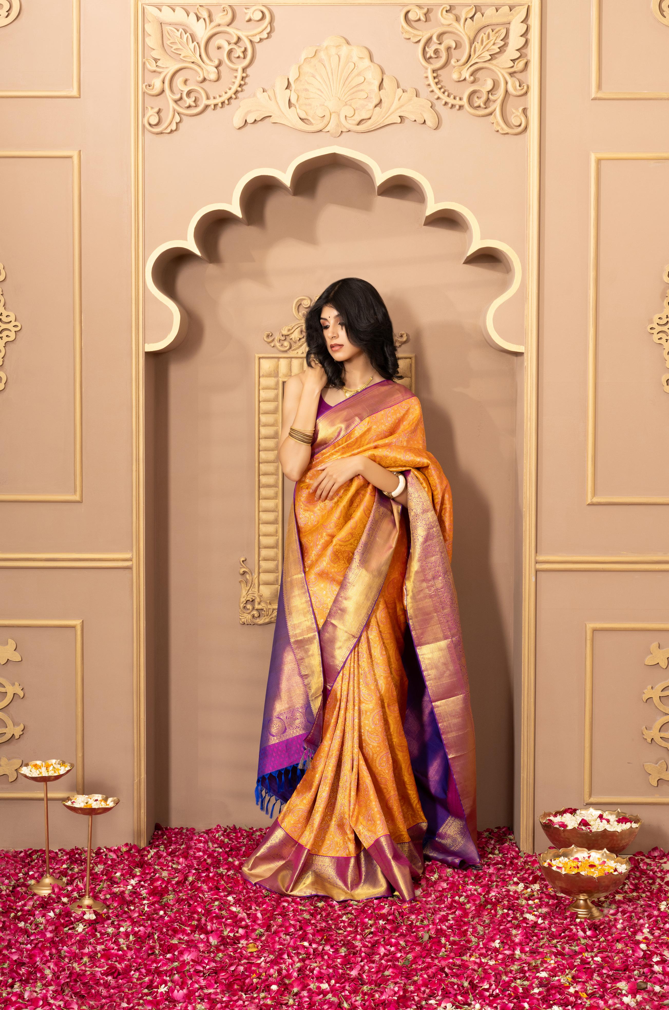 Mustard Yellow Pure Silk Pure Zari Kanjivaram Saree