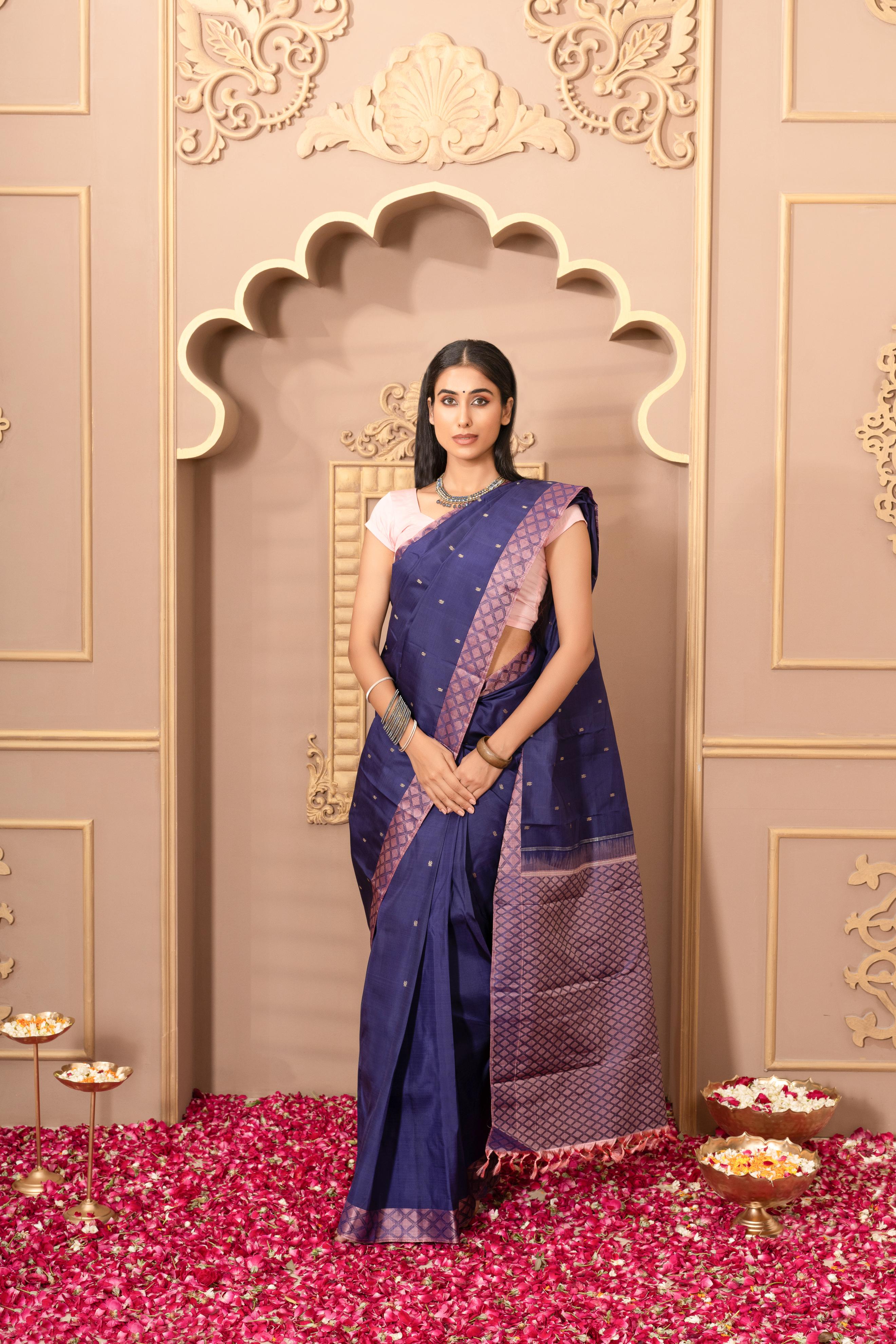 Dark Blue Pure Silk Pure Zari Kanjivaram Saree