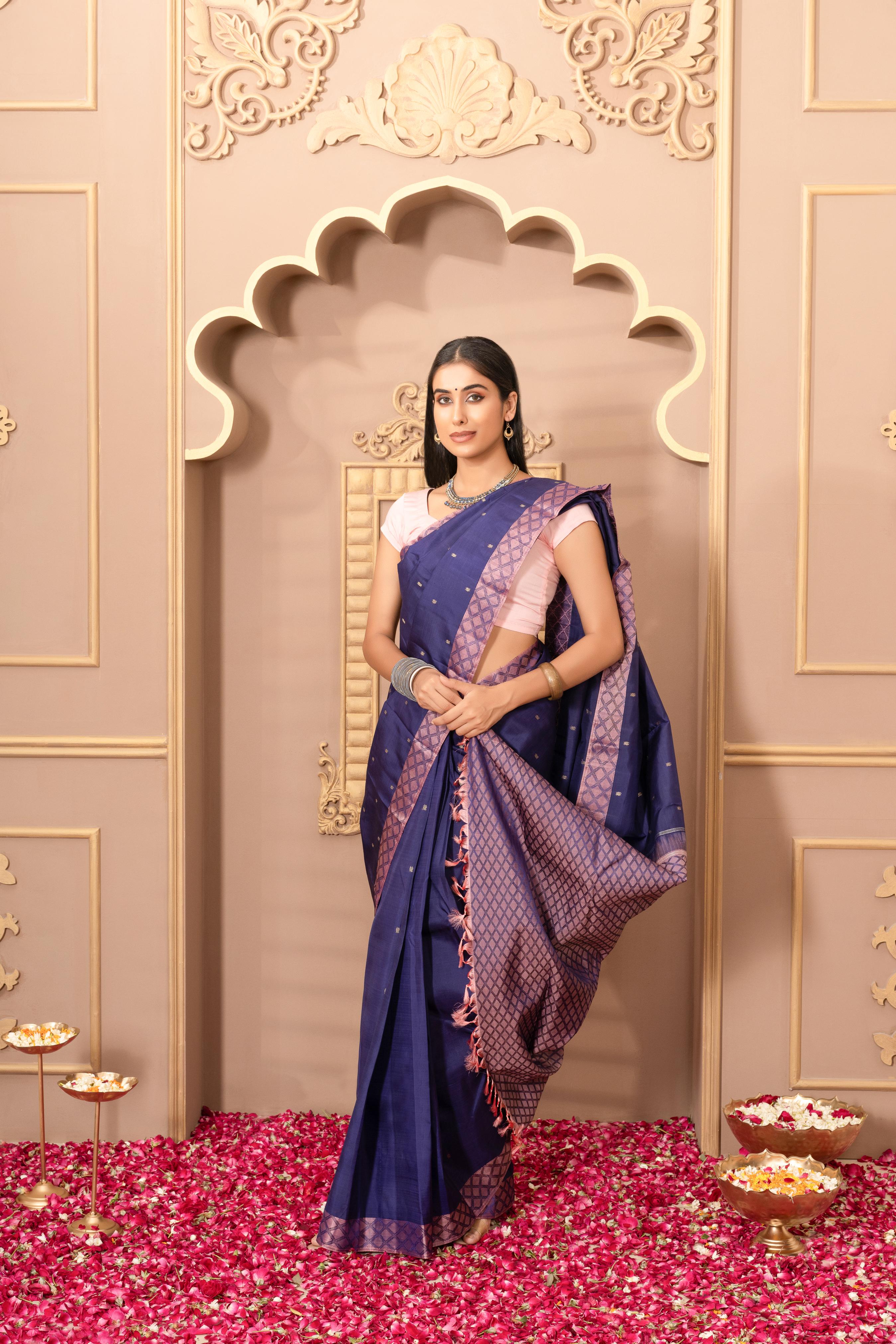 Dark Blue Pure Silk Pure Zari Kanjivaram Saree