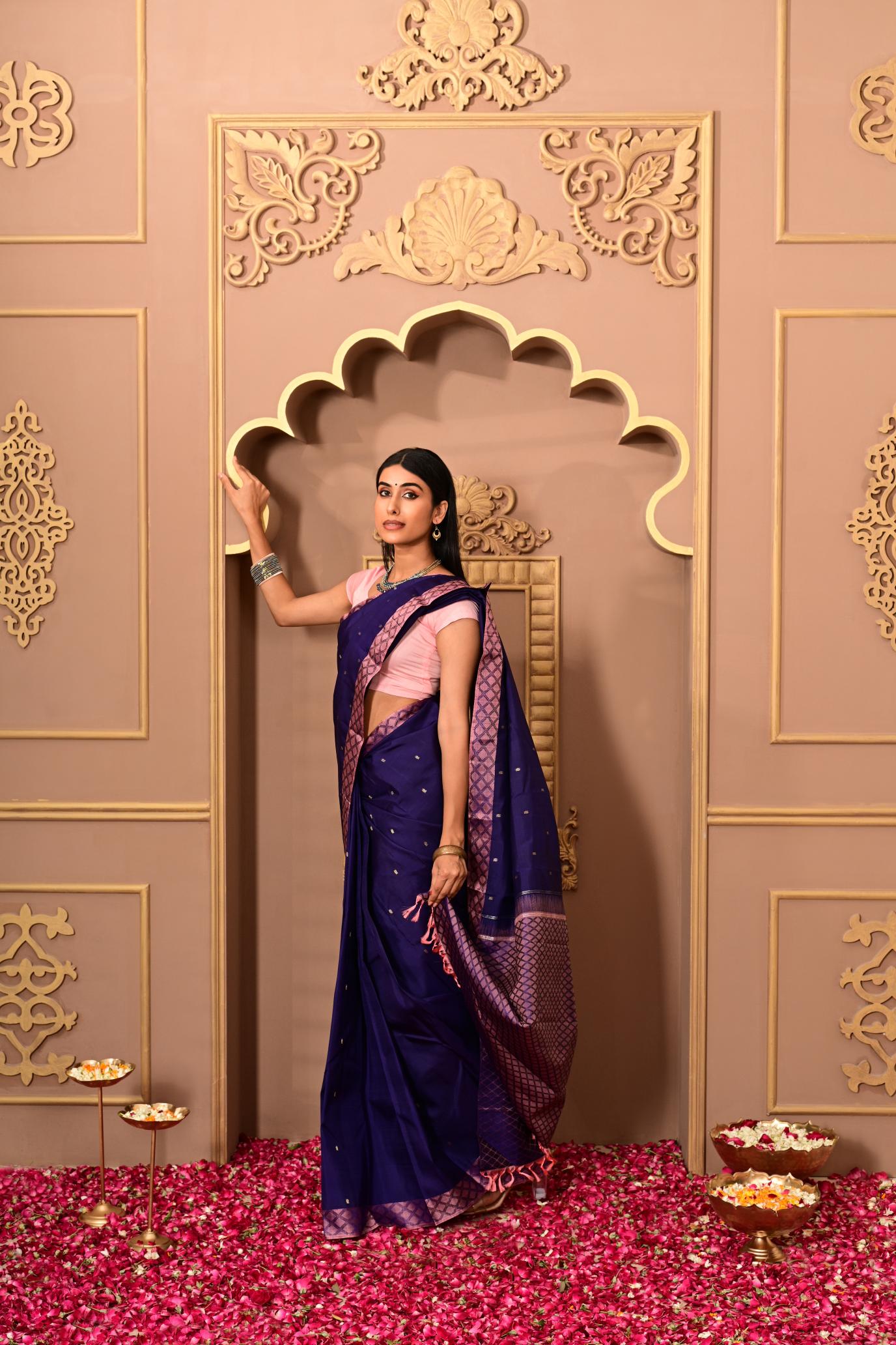 Dark Blue Pure Silk Pure Zari Kanjivaram Saree