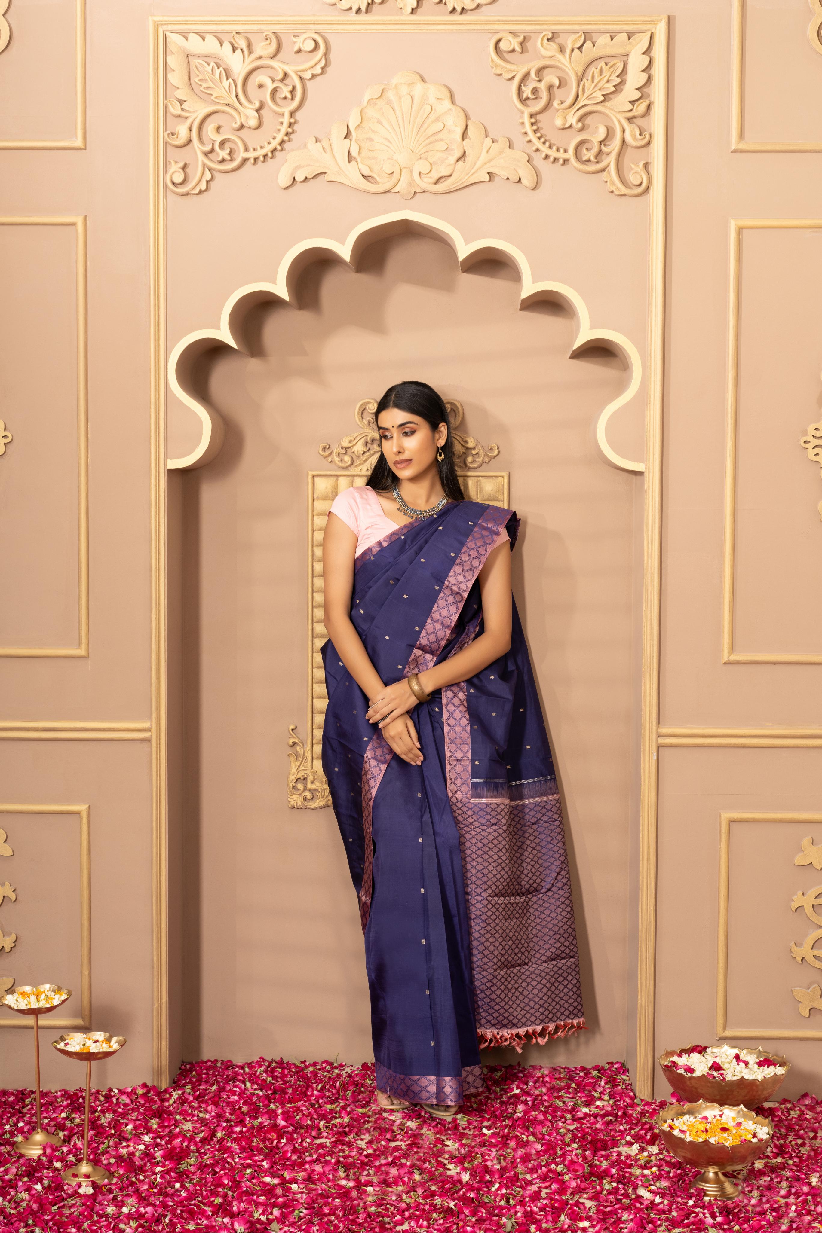 Dark Blue Pure Silk Pure Zari Kanjivaram Saree