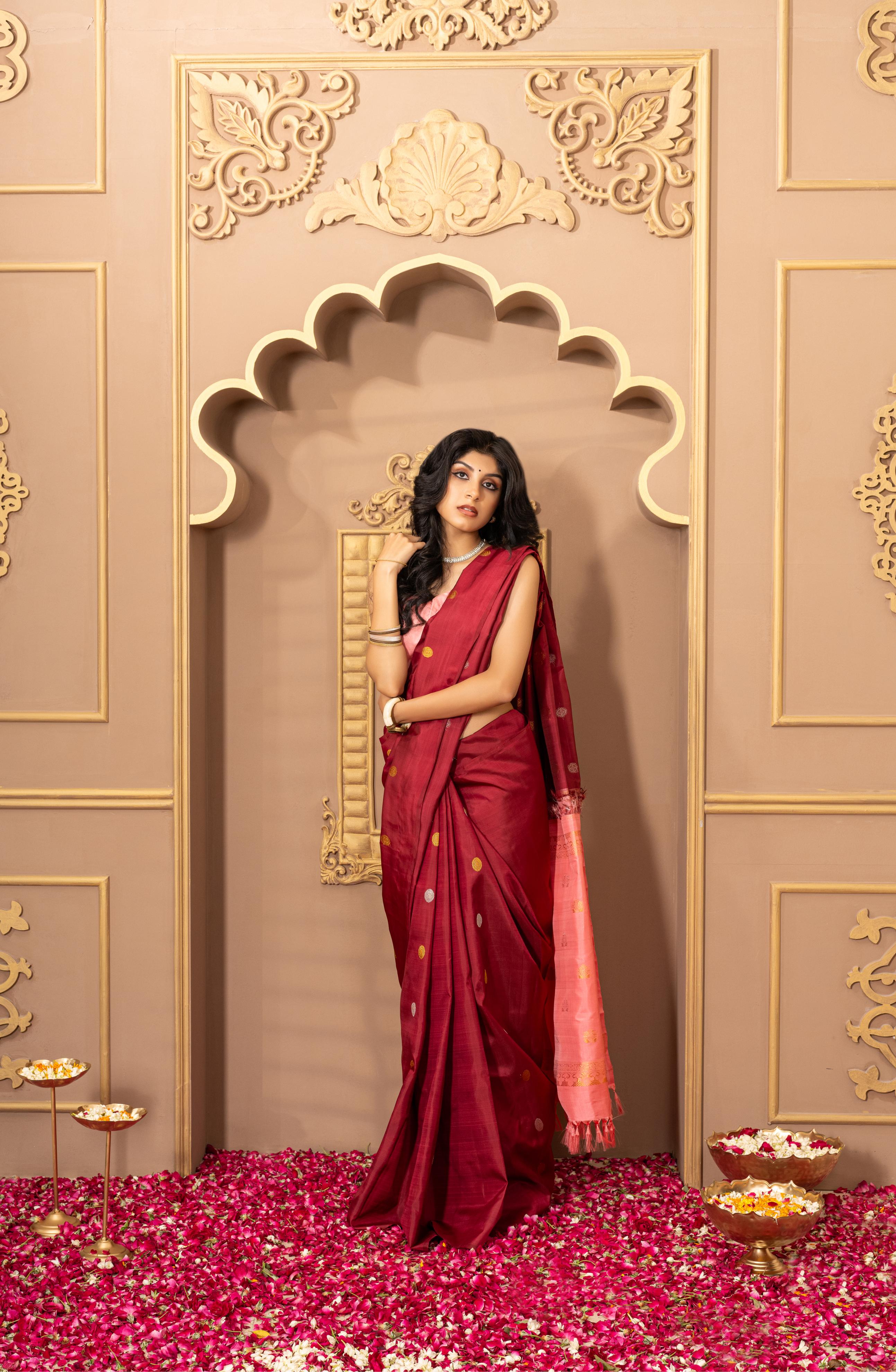 Dark Red/ Maroon Pure Silk Pure Zari Kanjivaram Saree