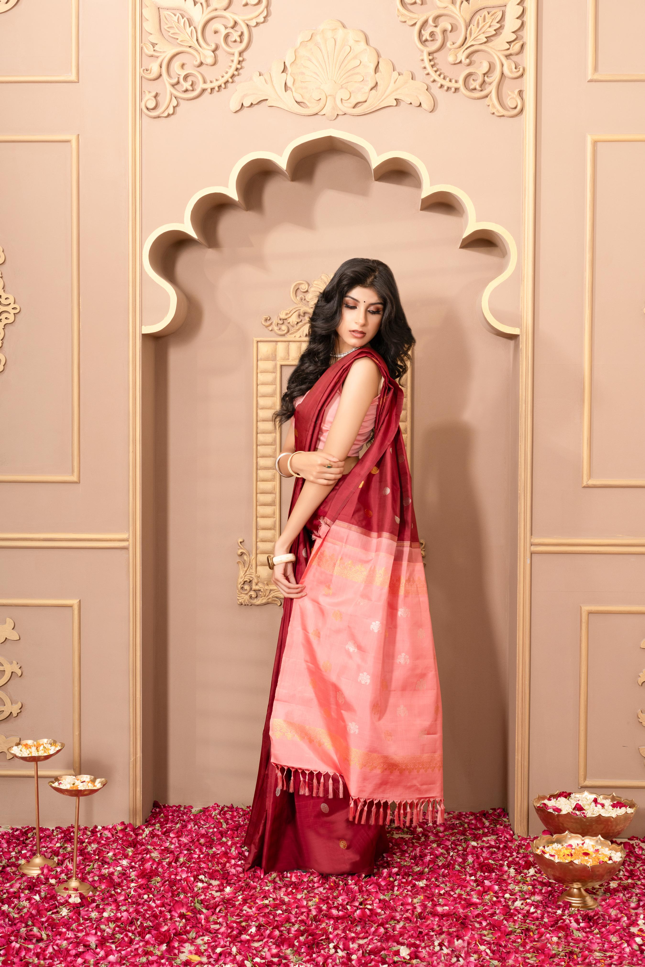 Dark Red/ Maroon Pure Silk Pure Zari Kanjivaram Saree
