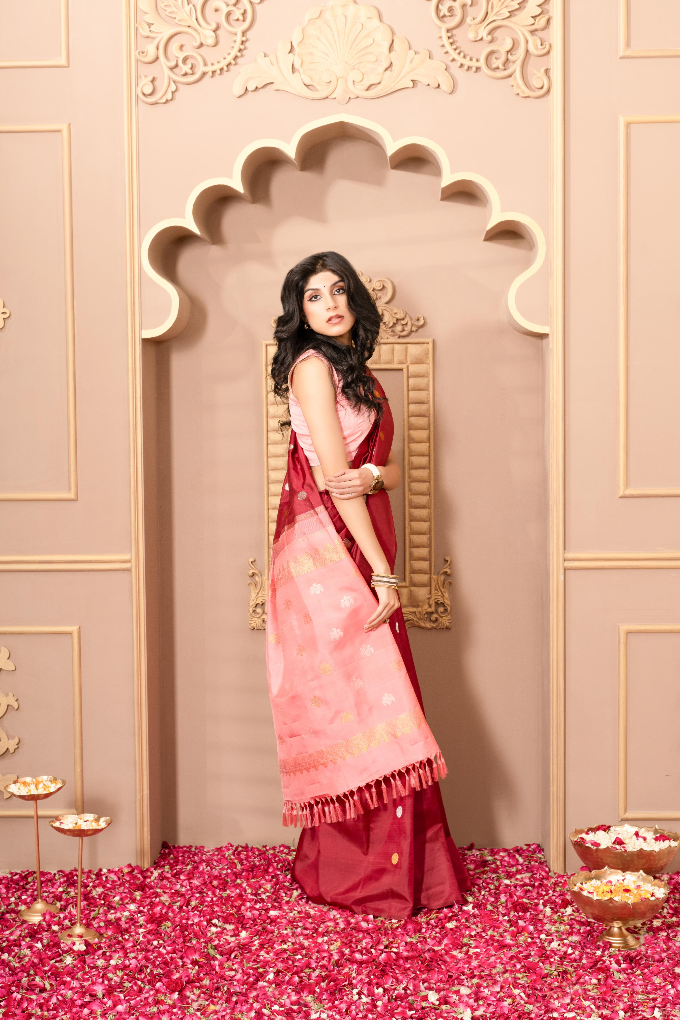 Dark Red/ Maroon Pure Silk Pure Zari Kanjivaram Saree