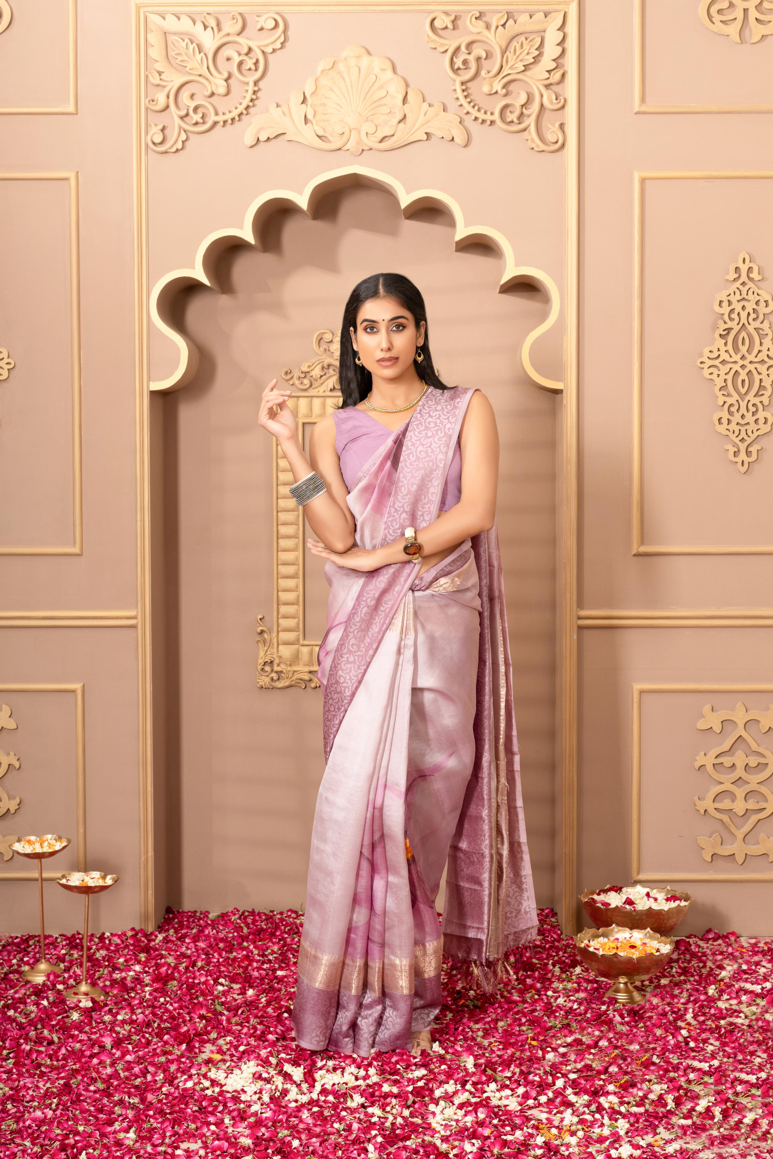 Light Lilac Printed Pure Silk Saree