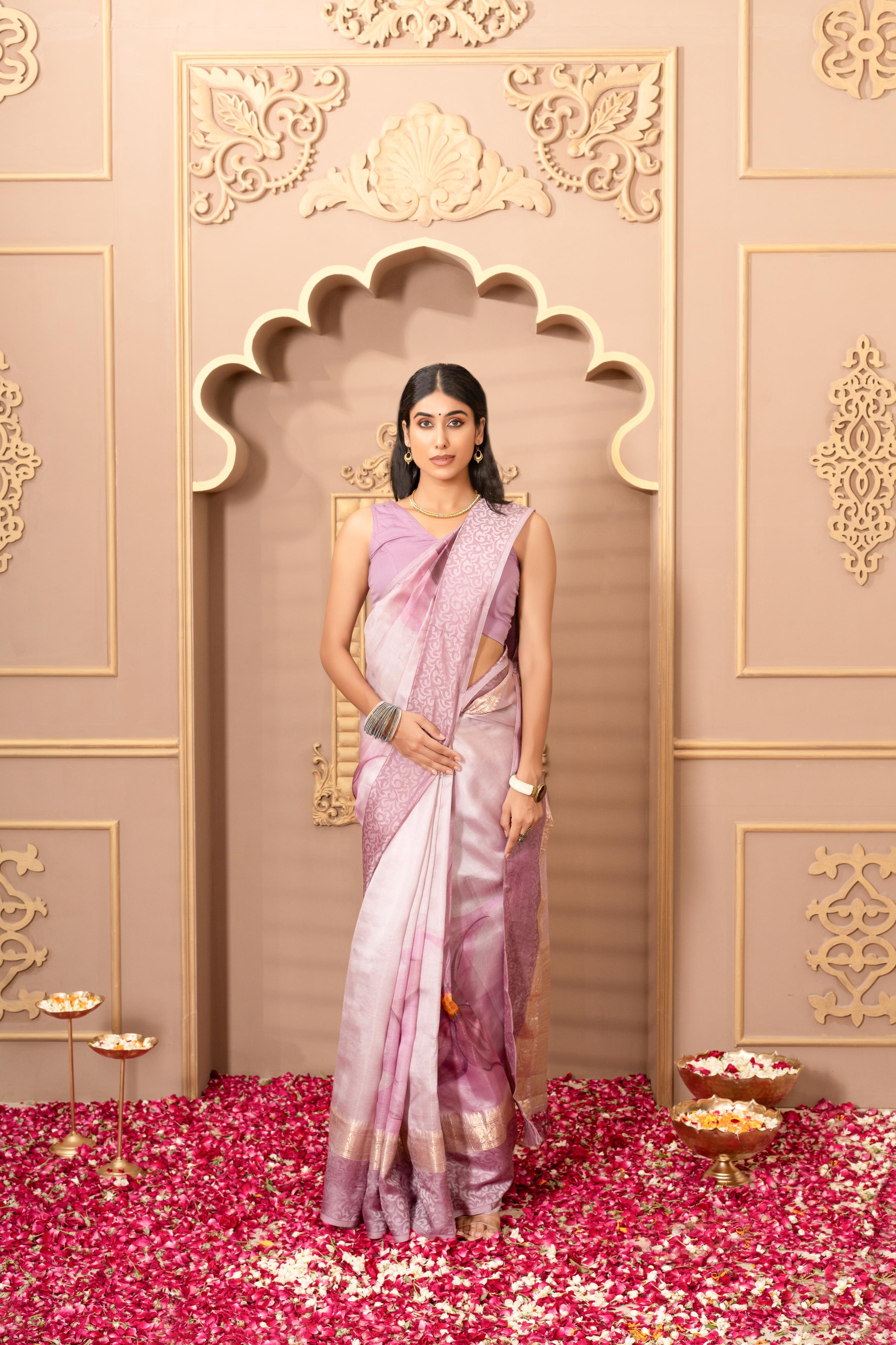 Light Lilac Printed Pure Silk Saree