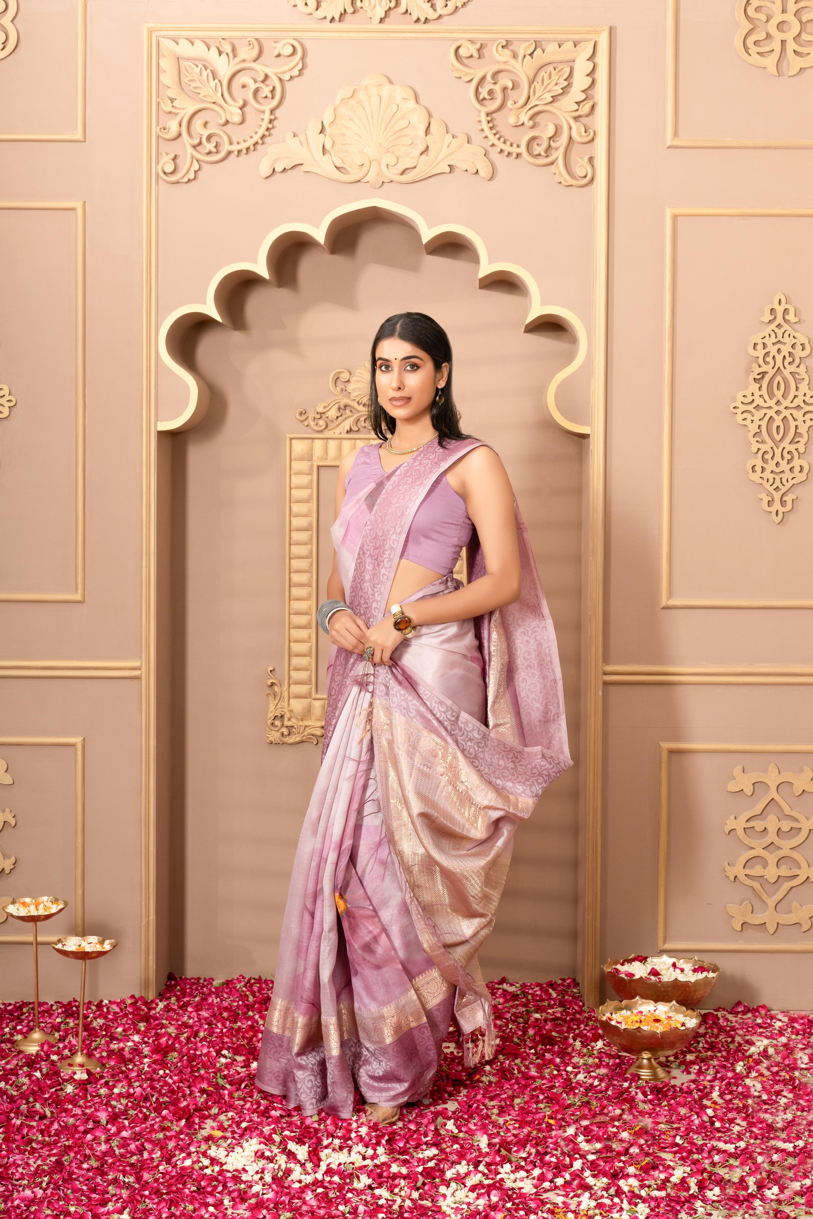 Light Lilac Printed Pure Silk Saree