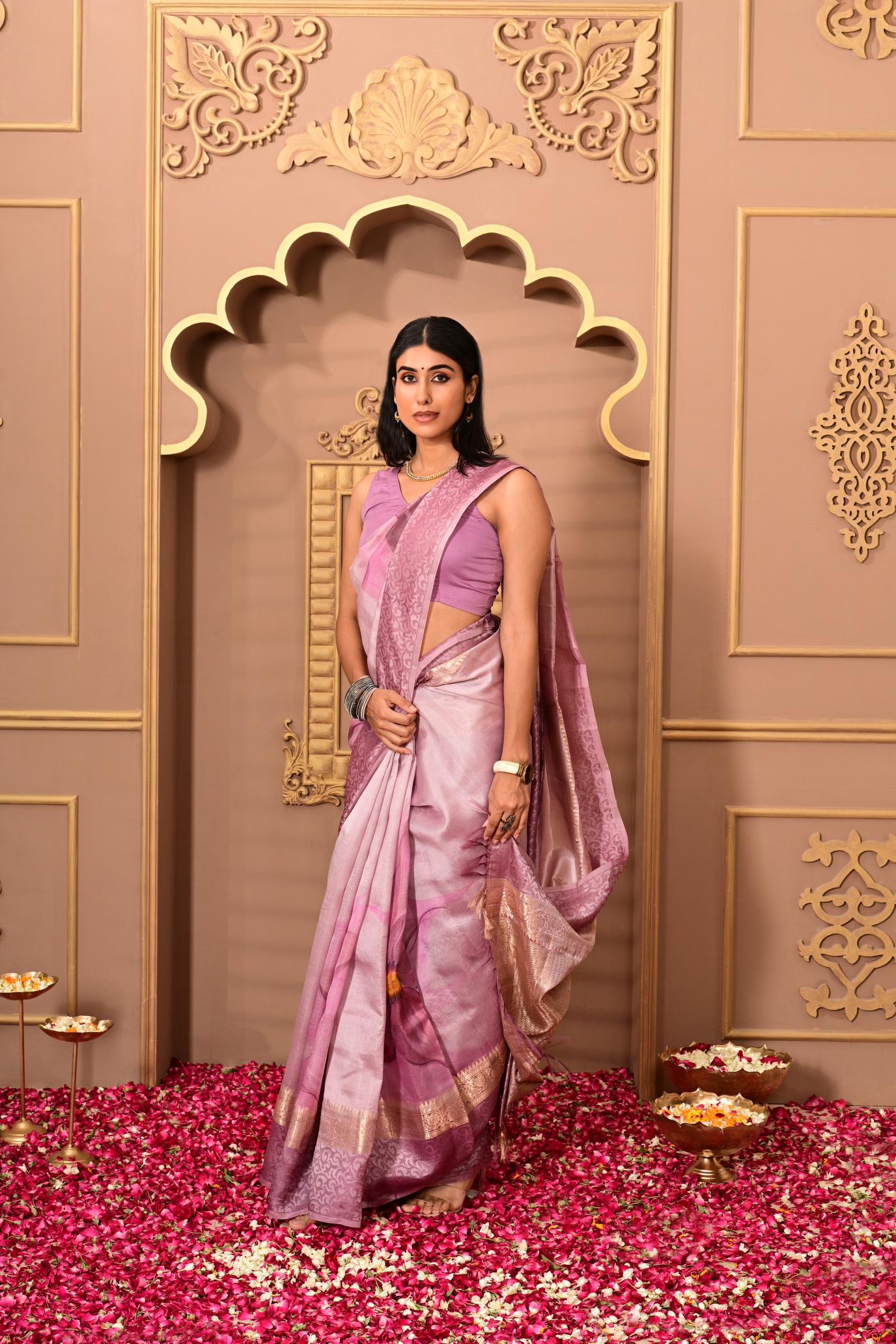 Light Lilac Printed Pure Silk Saree