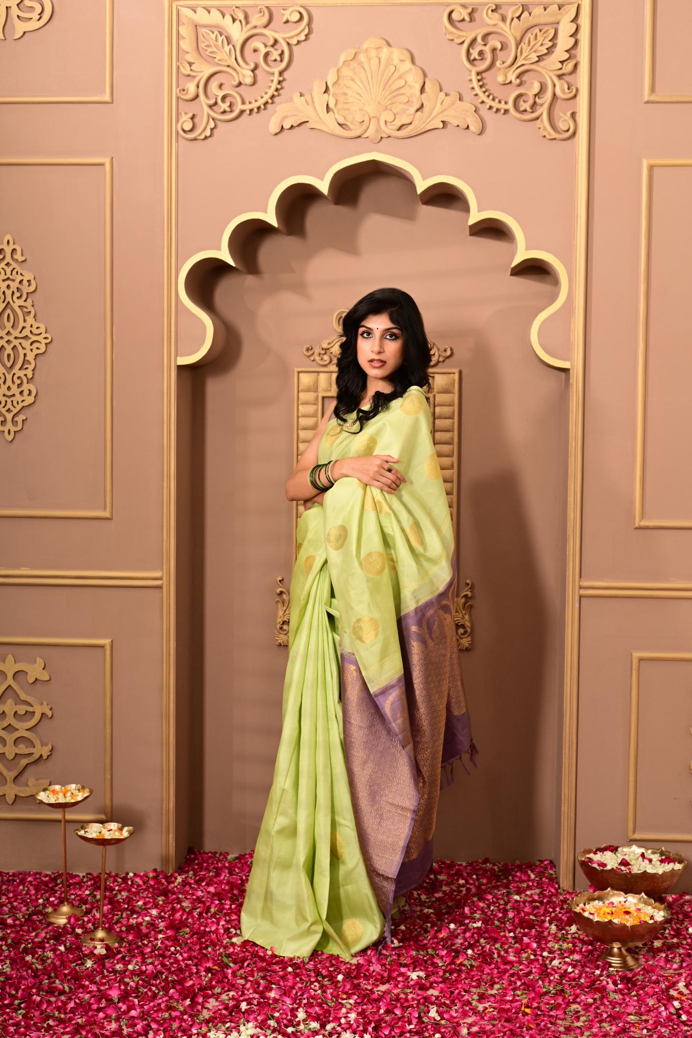 Light Mint Green Pure Silk Pure Zari Kanjivaram Saree