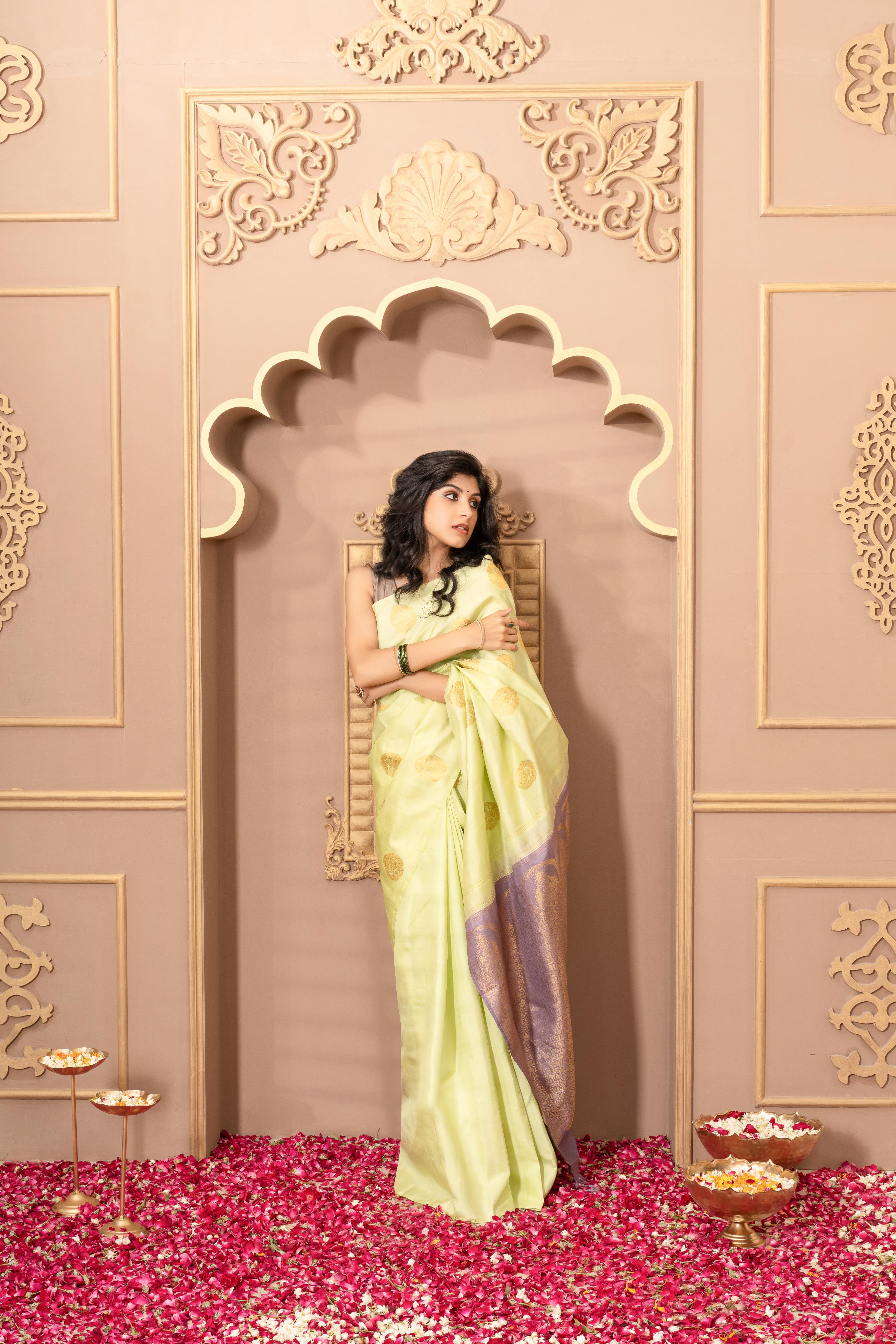 Light Mint Green Pure Silk Pure Zari Kanjivaram Saree