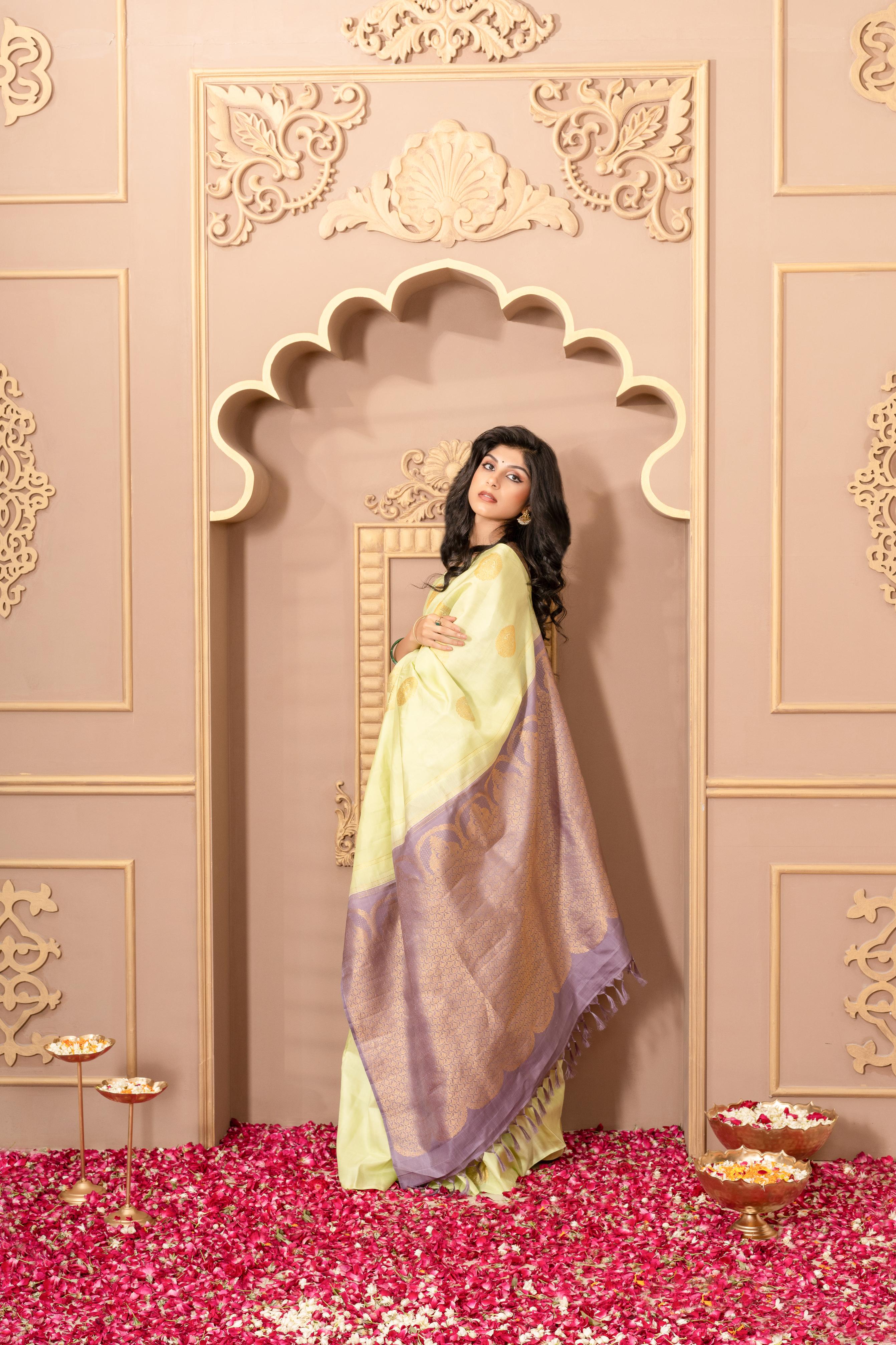 Light Mint Green Pure Silk Pure Zari Kanjivaram Saree