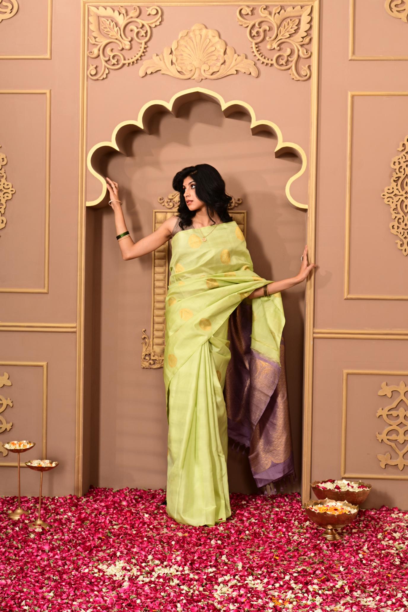 Light Mint Green Pure Silk Pure Zari Kanjivaram Saree