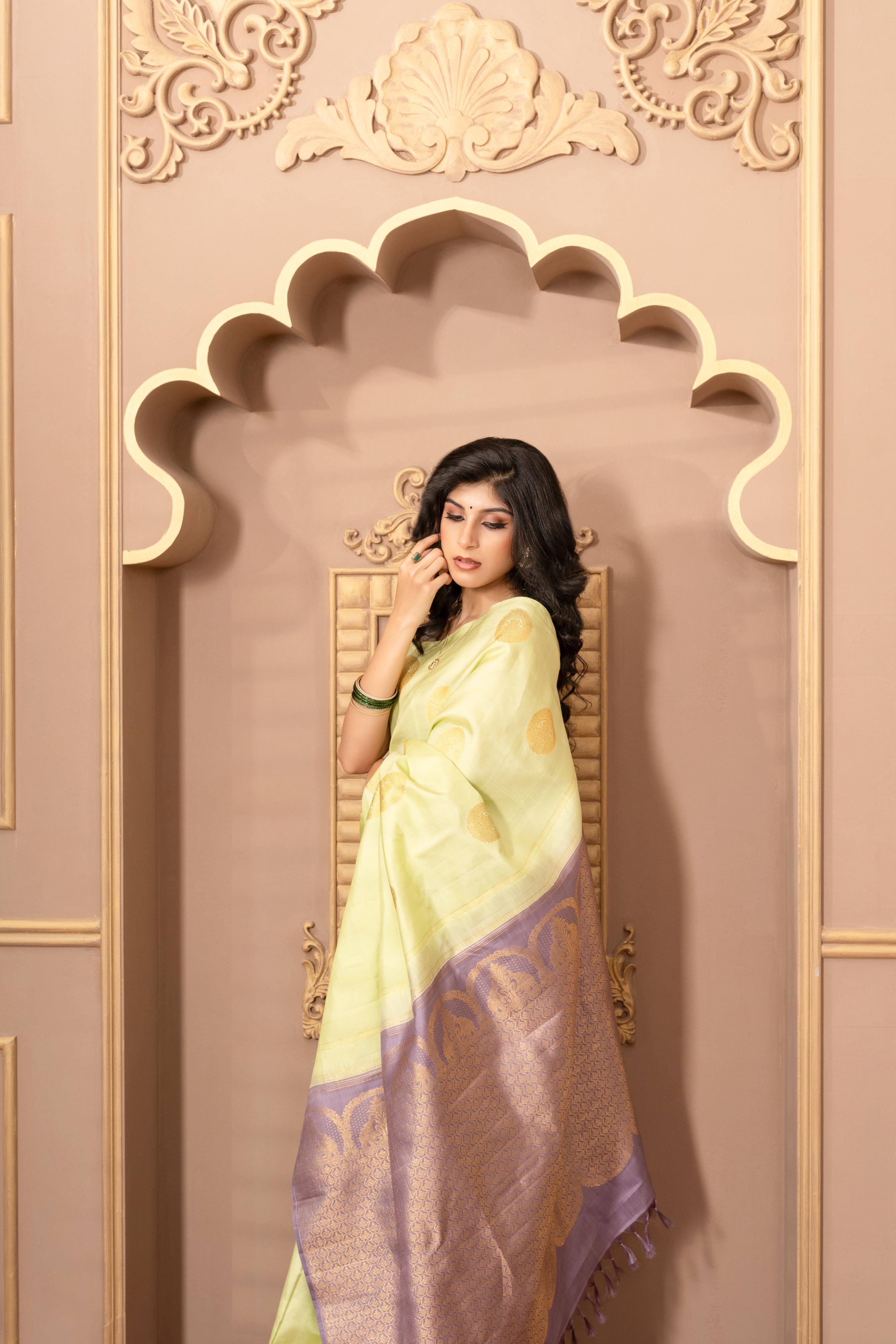 Light Mint Green Pure Silk Pure Zari Kanjivaram Saree