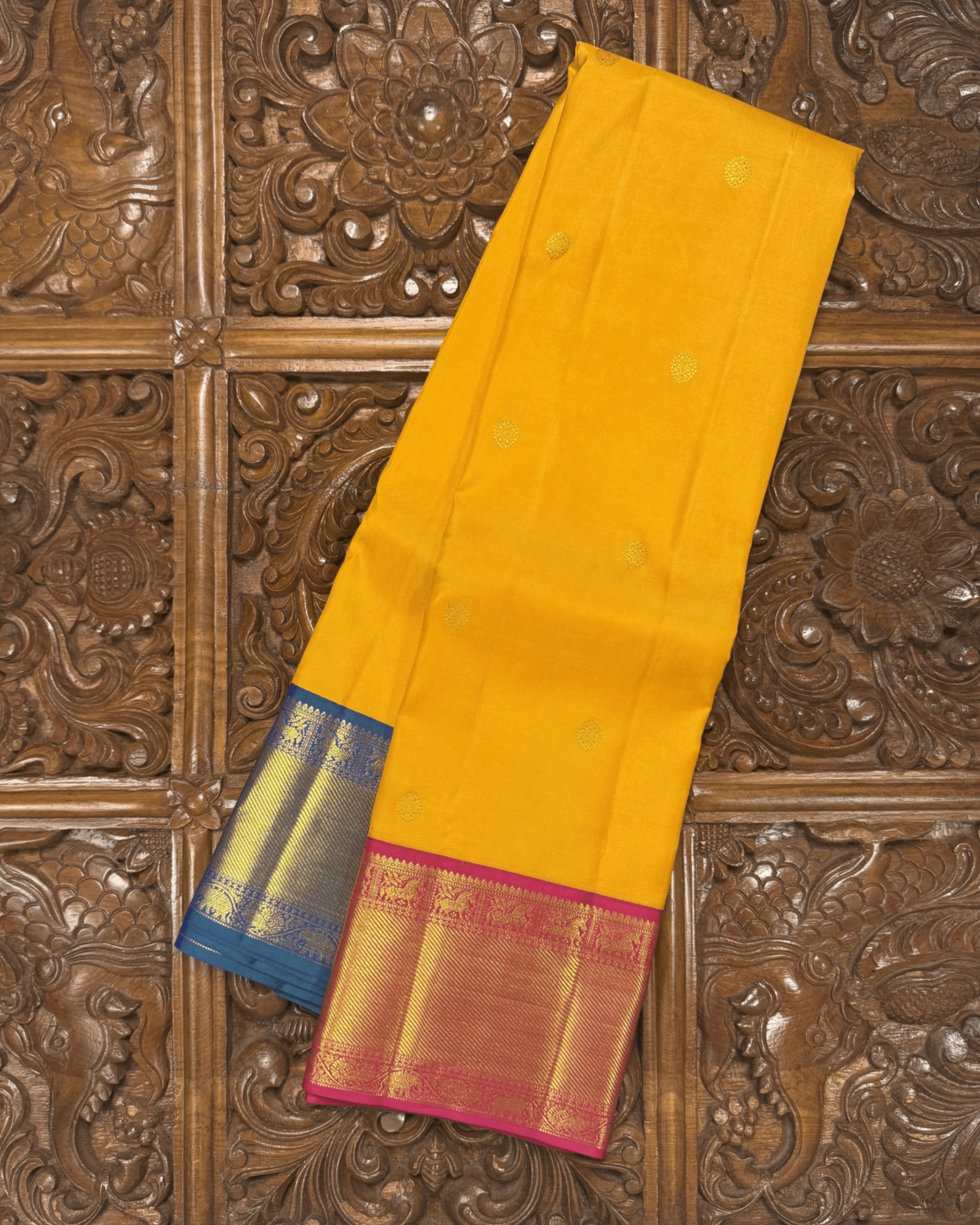 Mustard Yellow Pure Silk Kanjivaram Saree