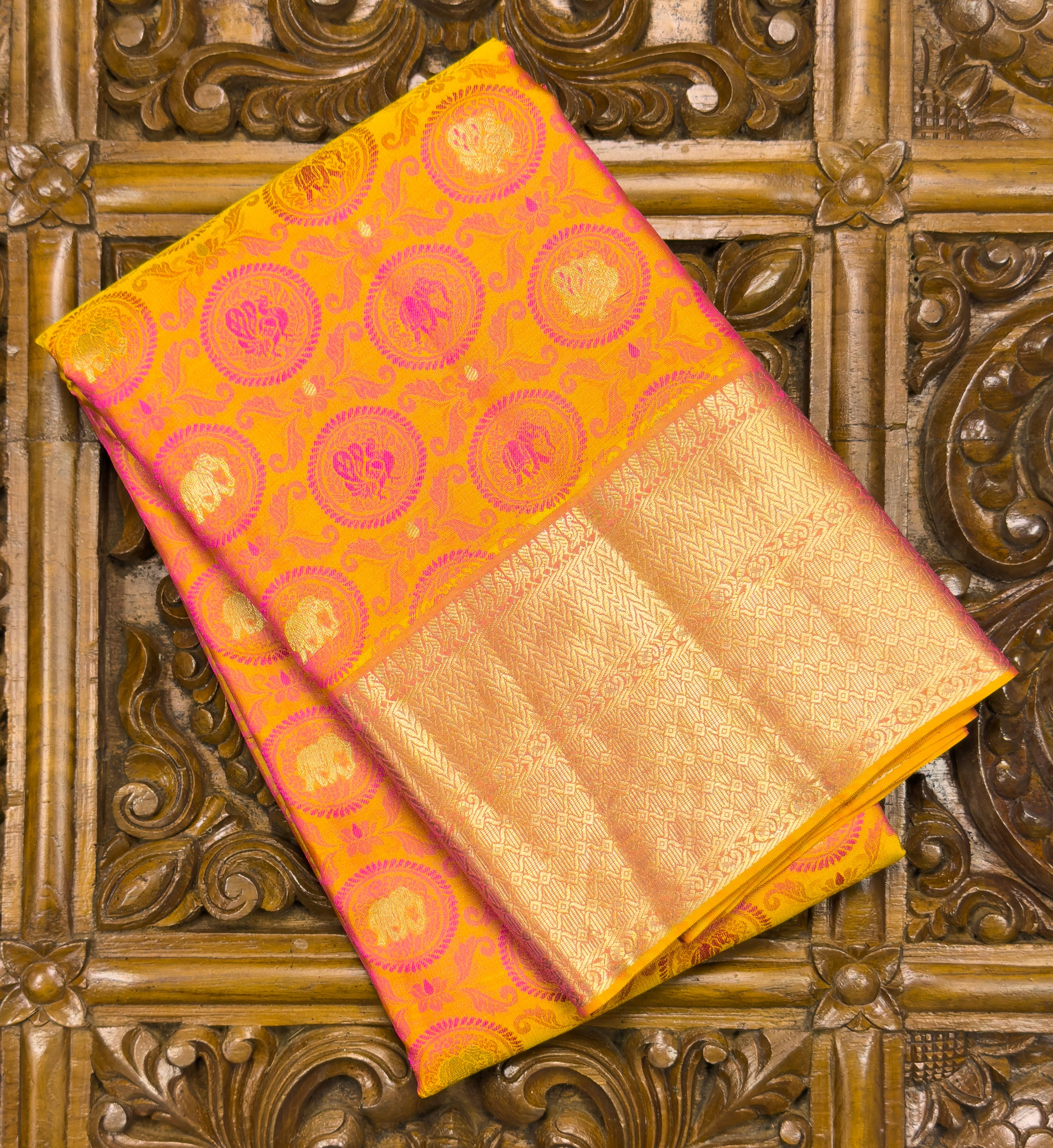 Sunset Yellow Pure Silk Kanjivaram Saree