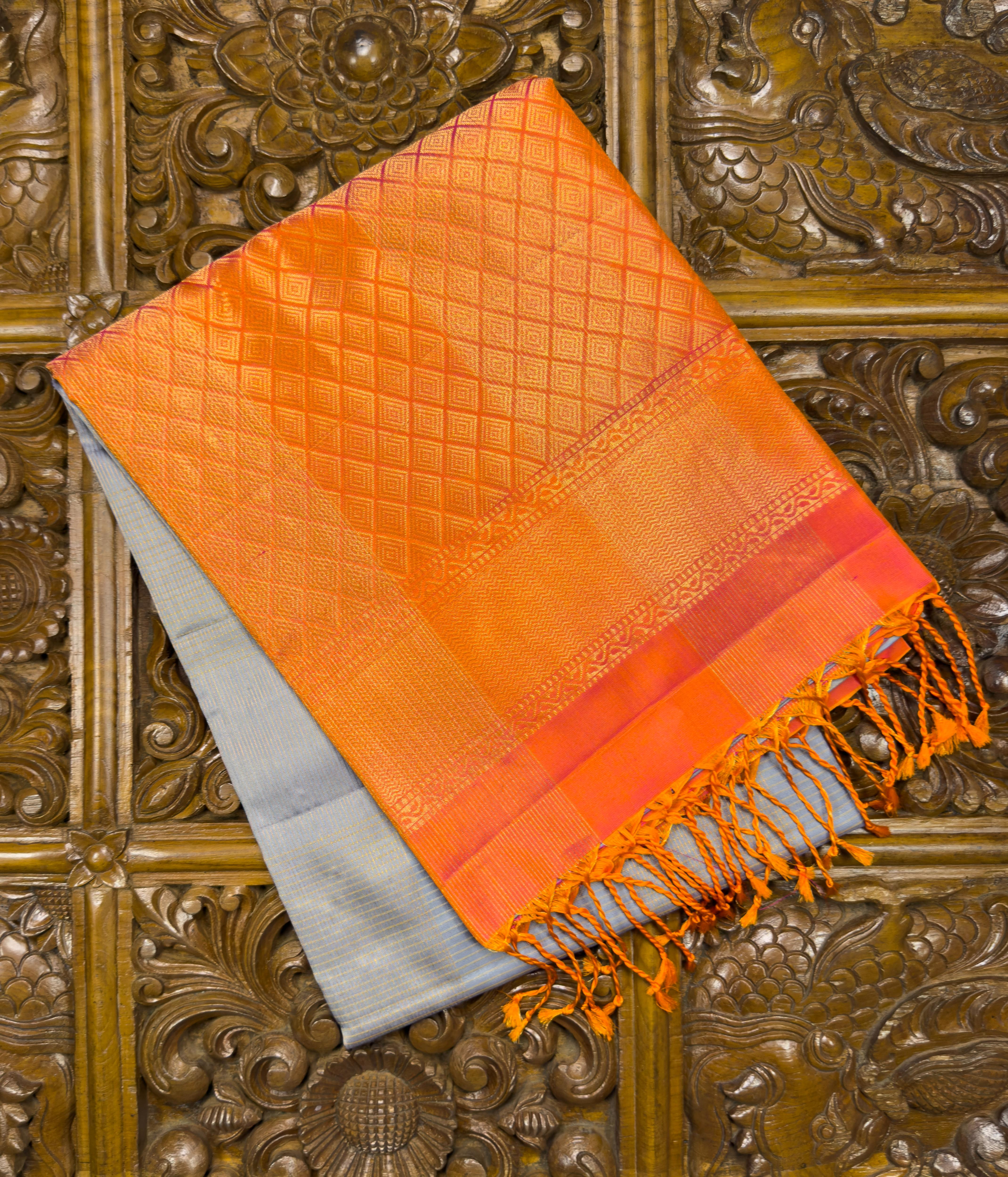 Grey Pure Silk Soft Silk Saree