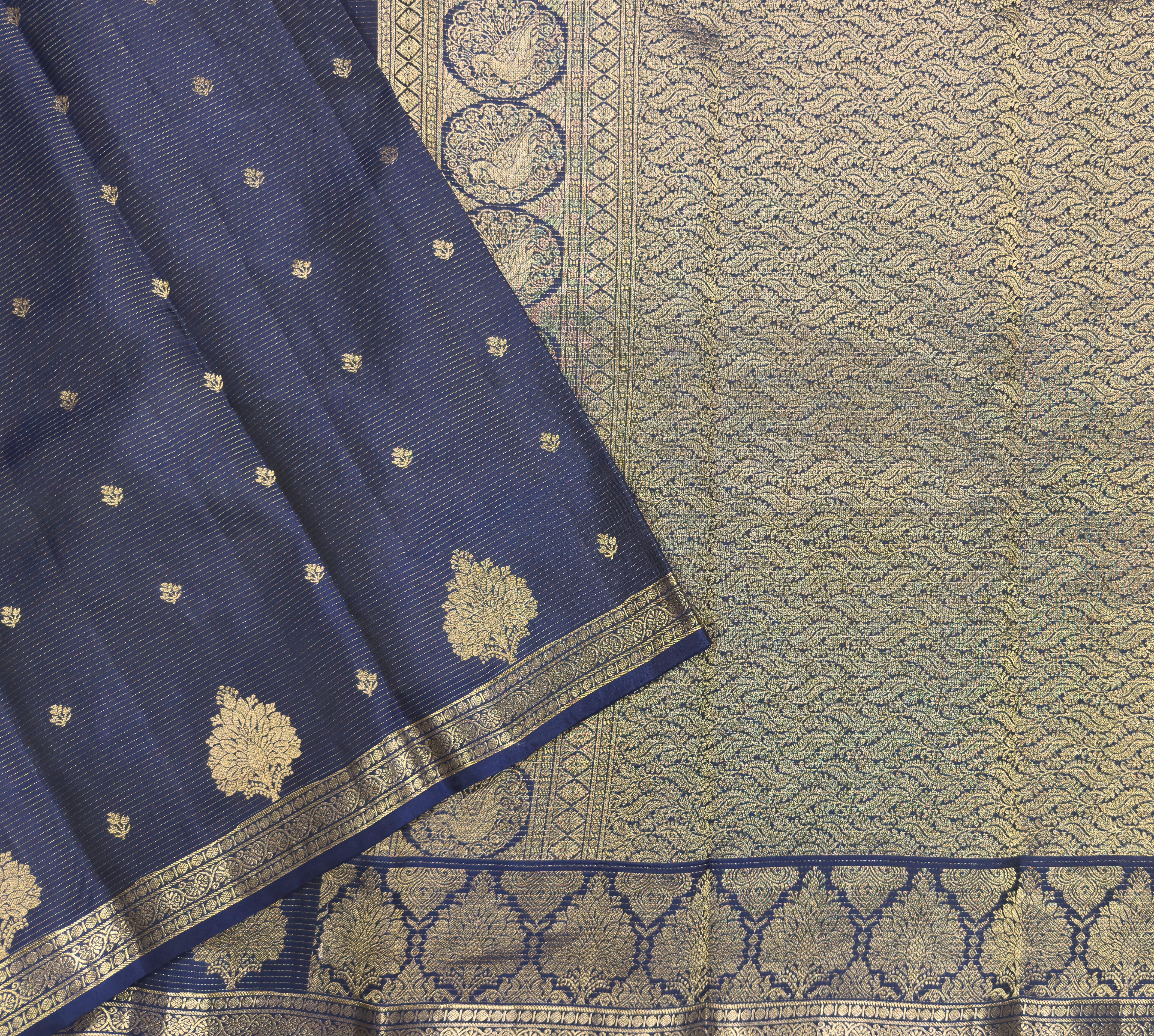 Midnight Blue Pure Silk Kanjivaram Saree