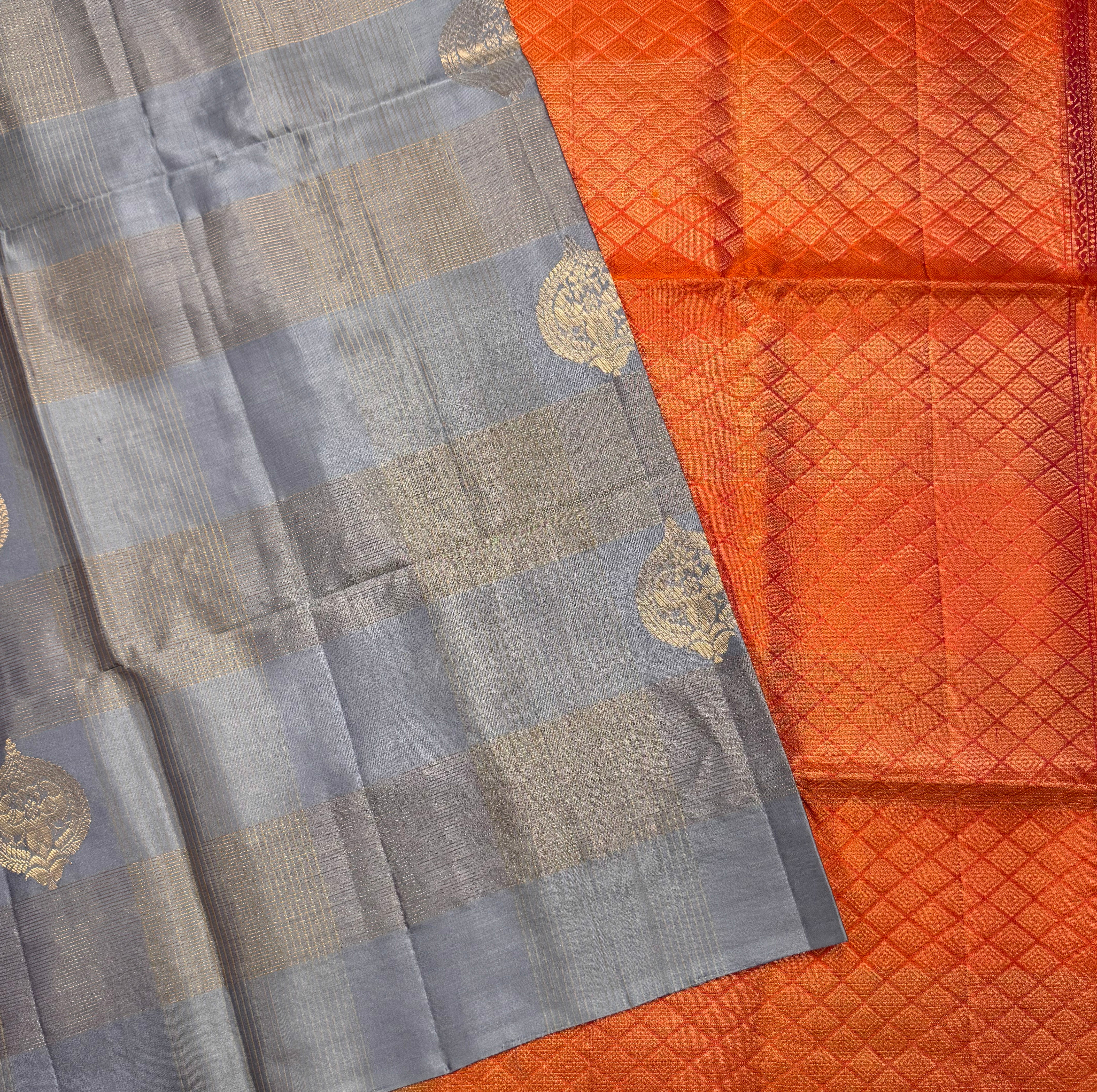 Grey Pure Silk Soft Silk Saree