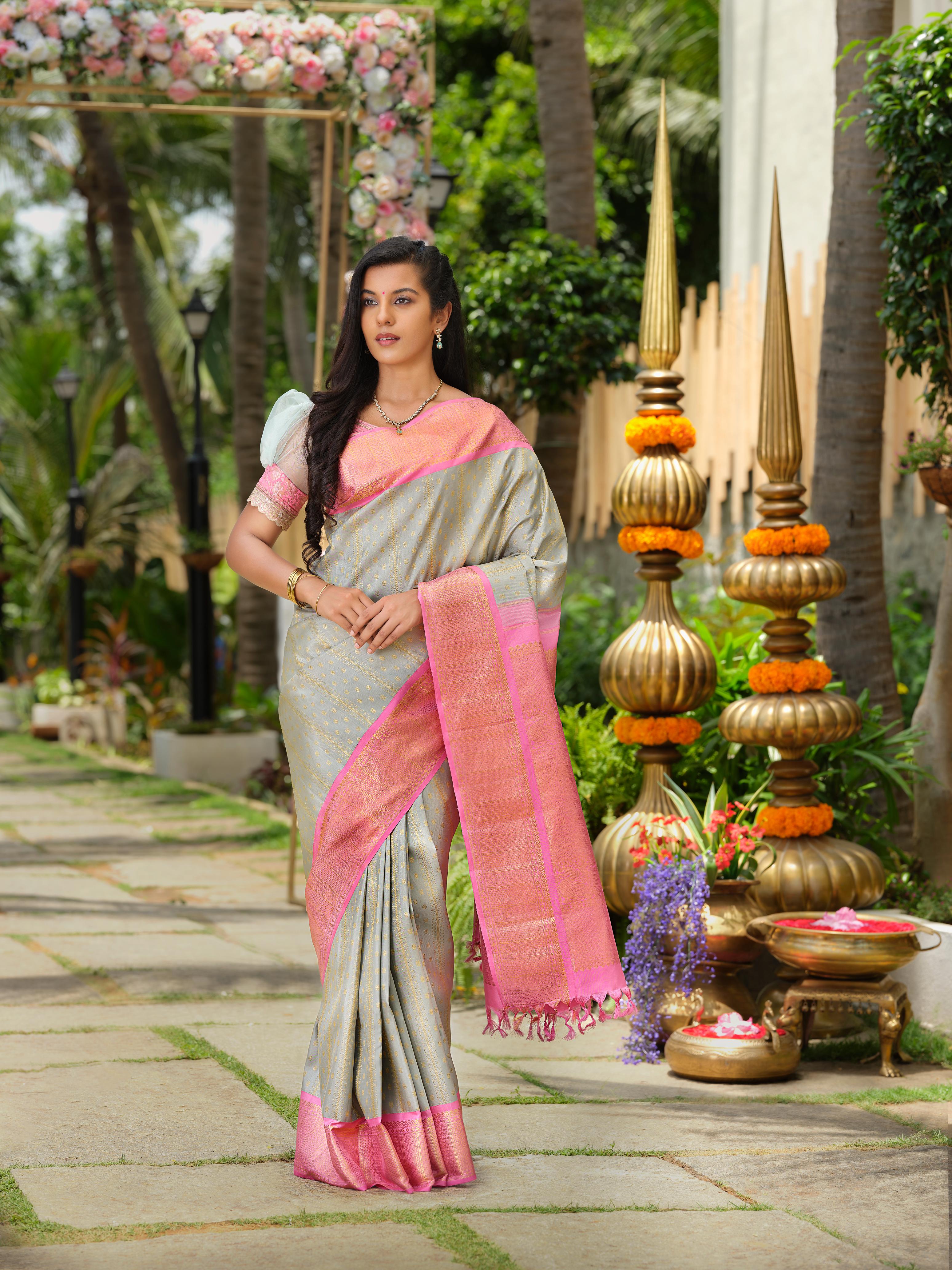 Grey Pure Silk Pure Zari Kanjivaram Saree