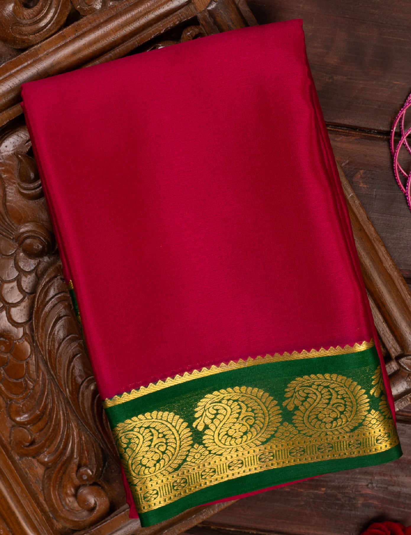 Dark Pink Pure Crepe Saree