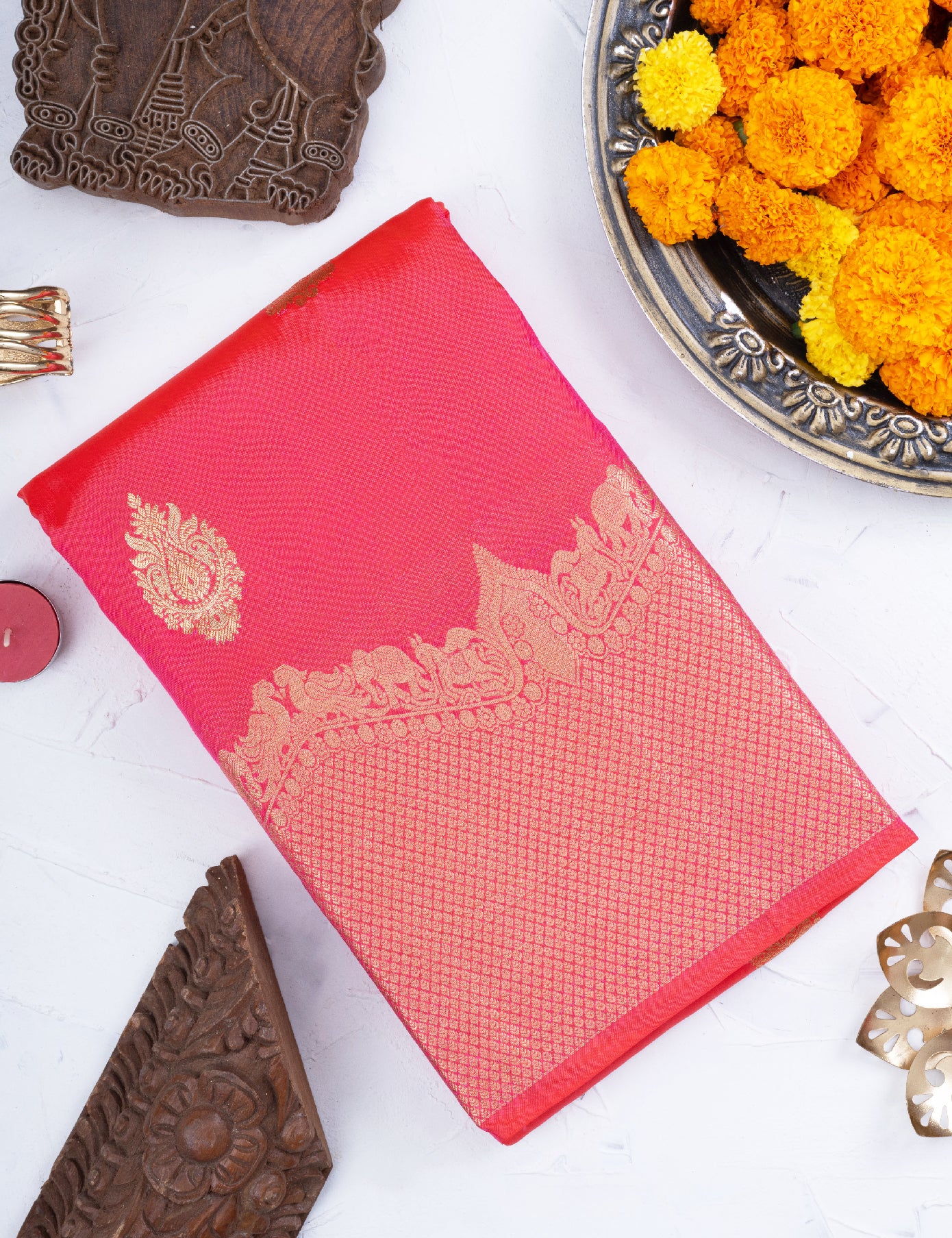 Dark Peach Pure Silk Saree