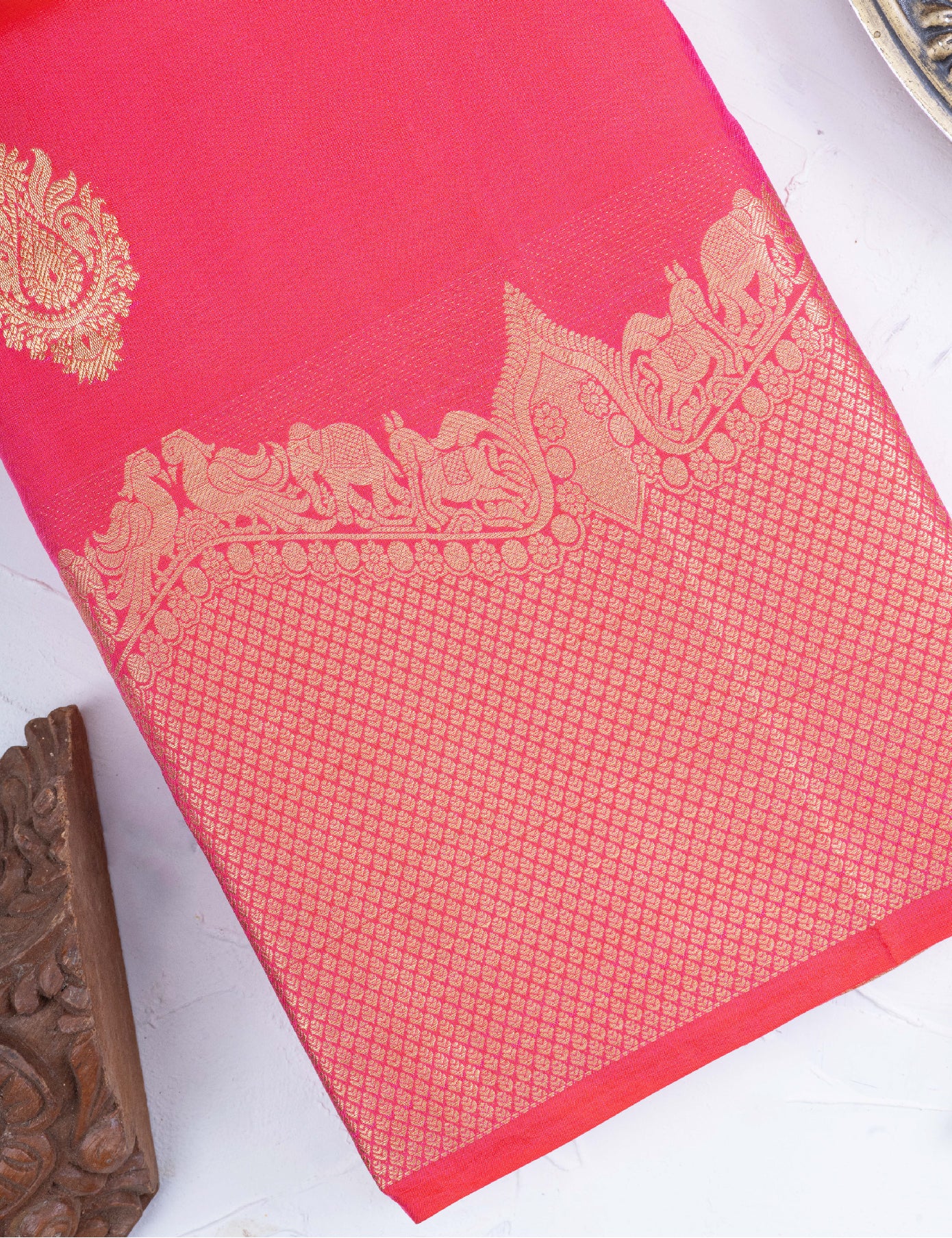 Dark Peach Pure Silk Saree