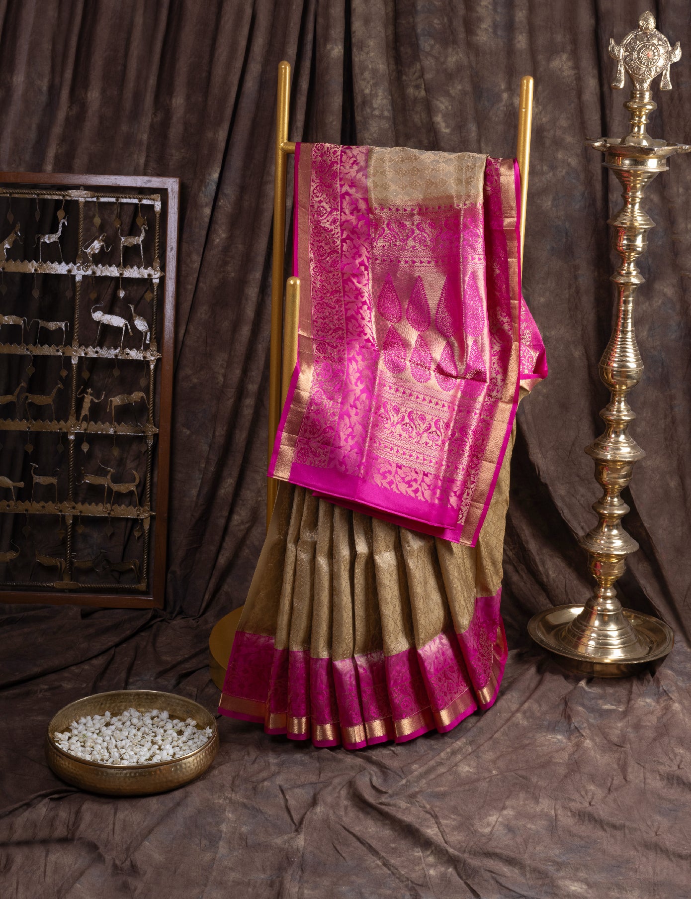 Beige Paithani Soft Pure Silk Saree
