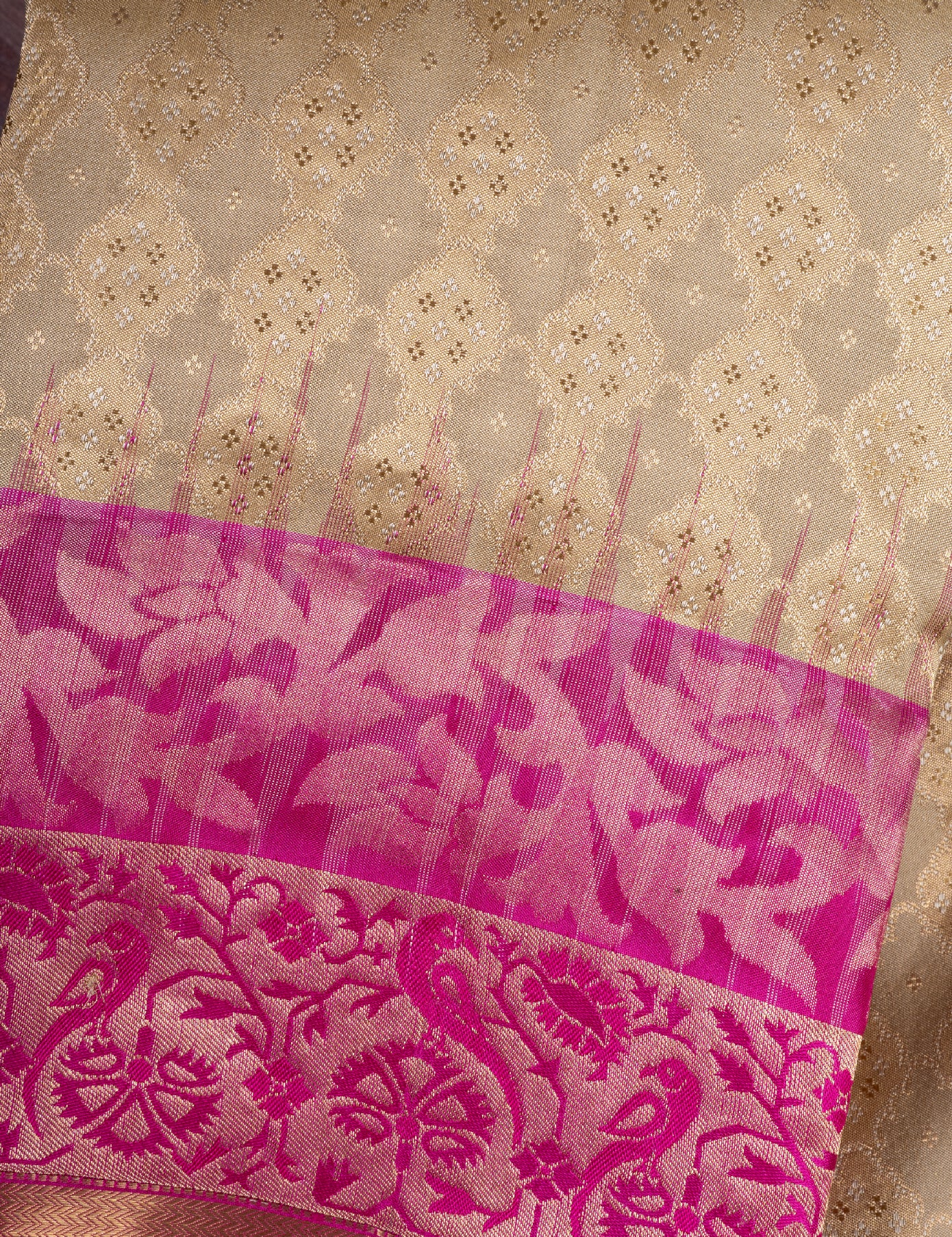 Beige Paithani Soft Pure Silk Saree