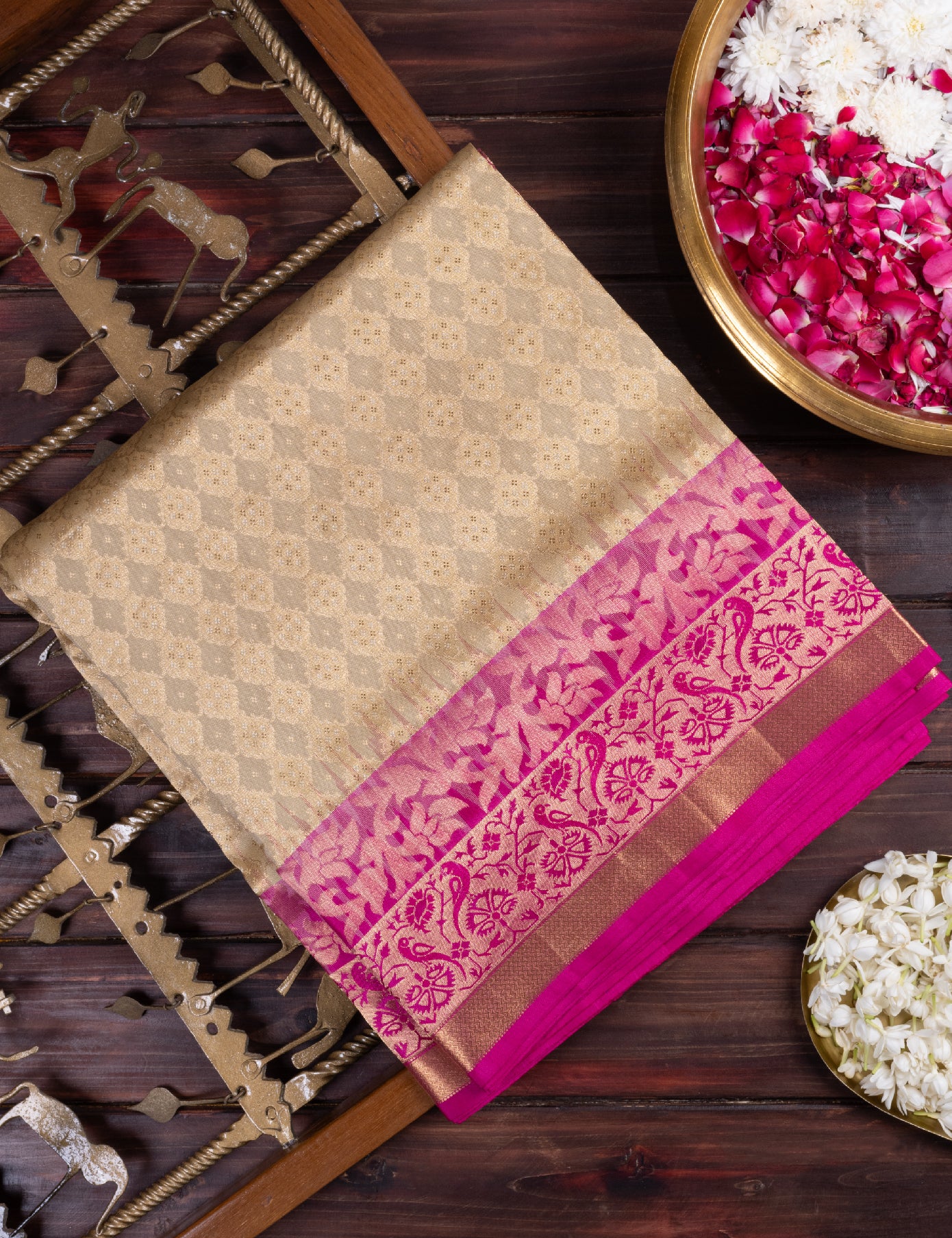 Beige Paithani Soft Pure Silk Saree