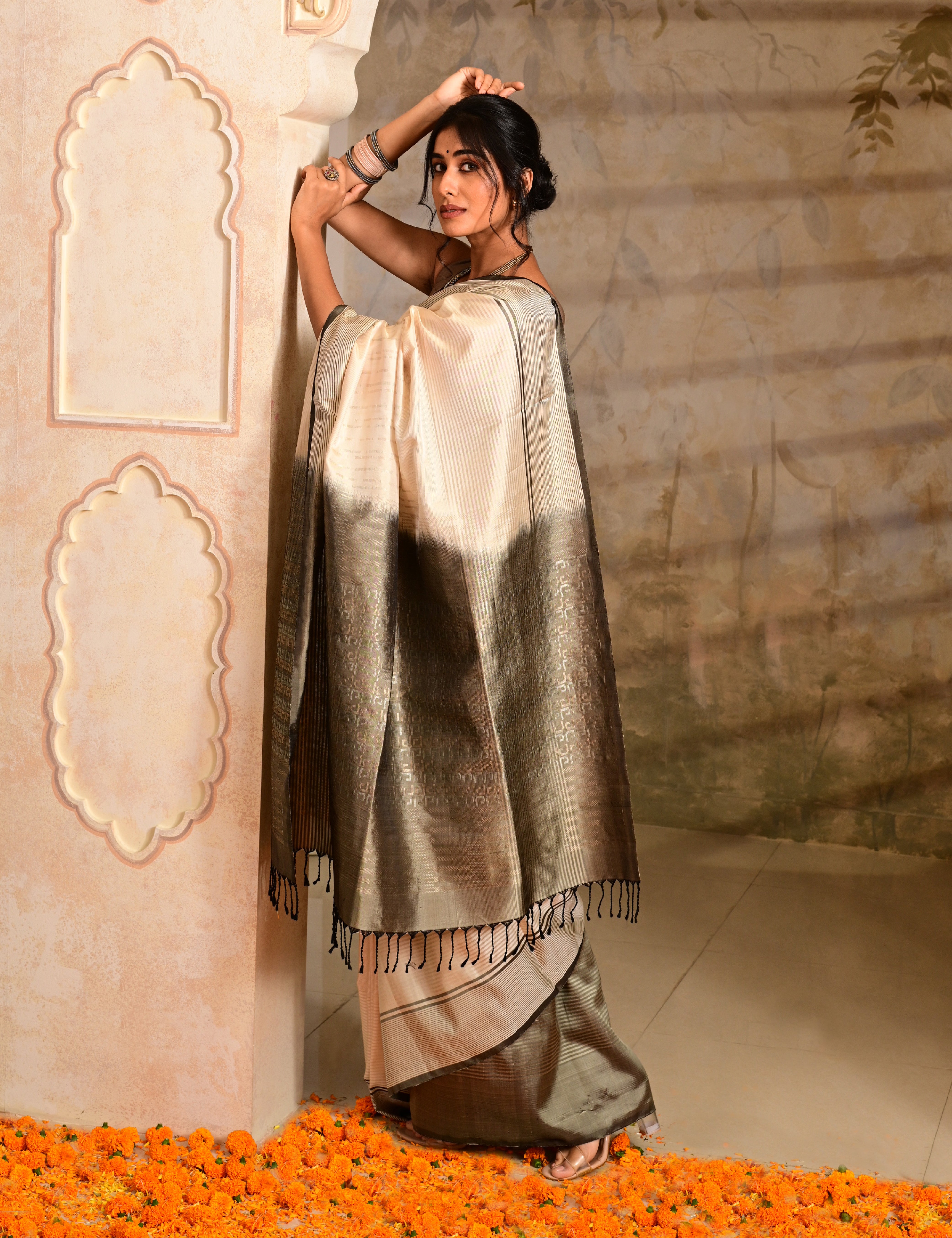 Cream Pure Soft Silk Saree