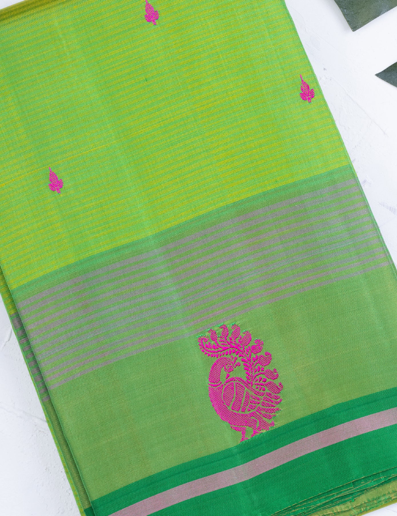 Bright Green Pure Silk Saree