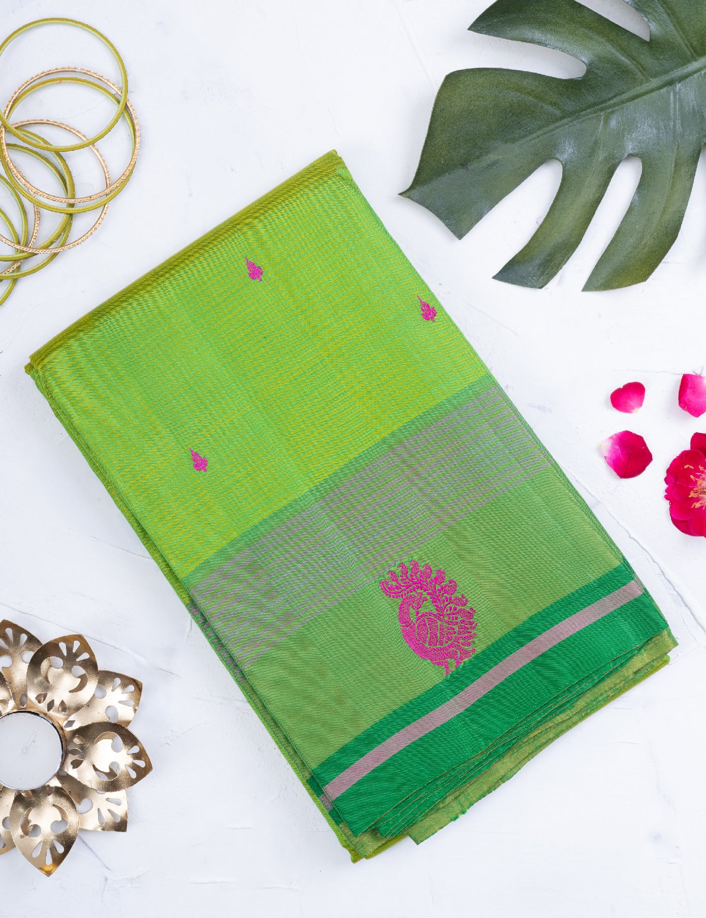 Bright Green Pure Silk Saree