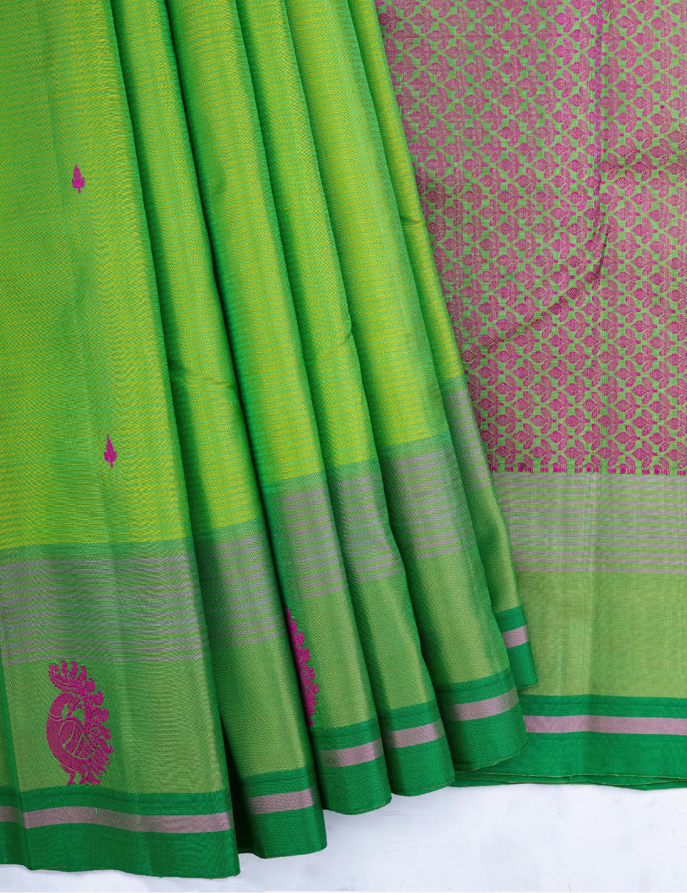 Bright Green Pure Silk Saree