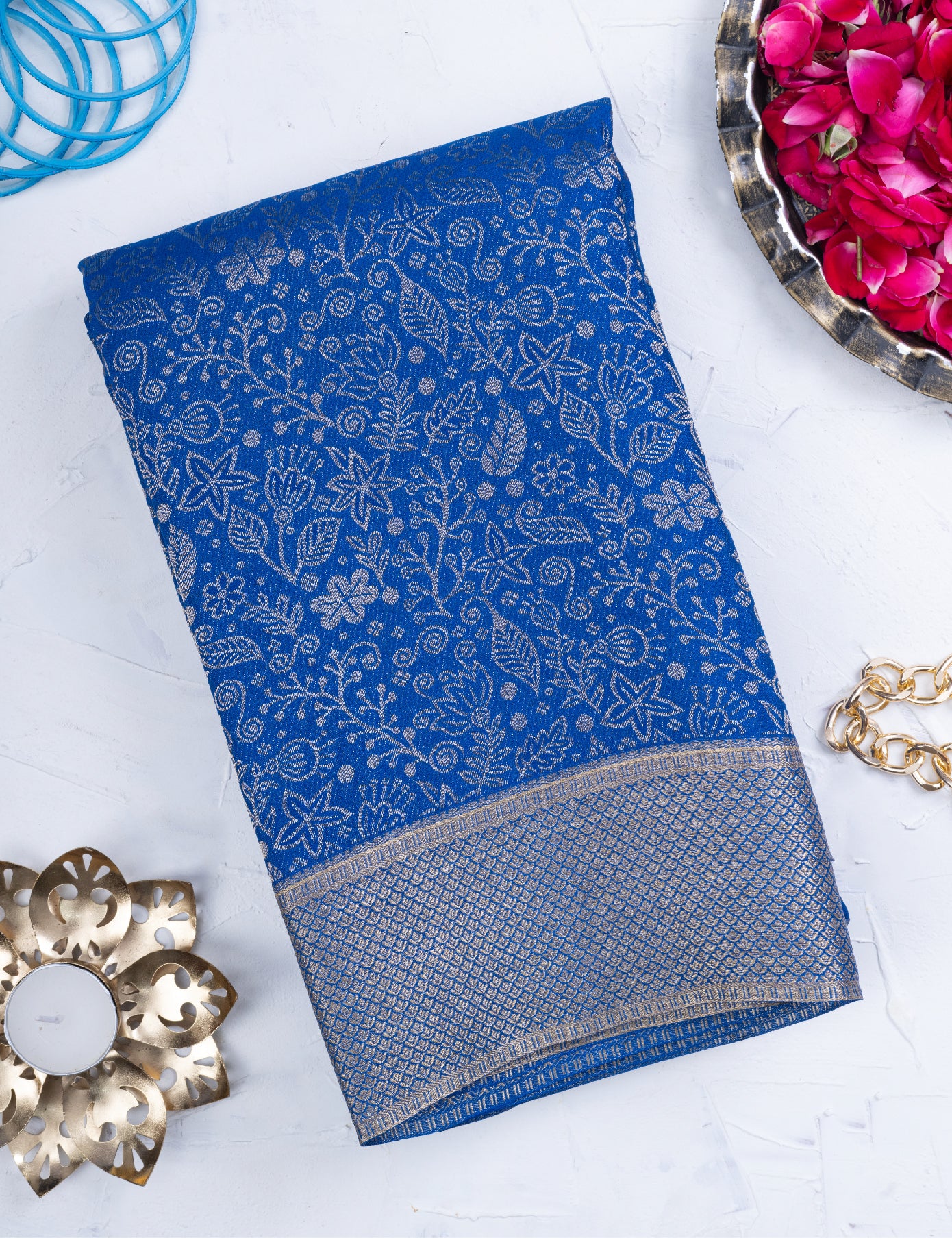 Blue Pure Crepe Saree
