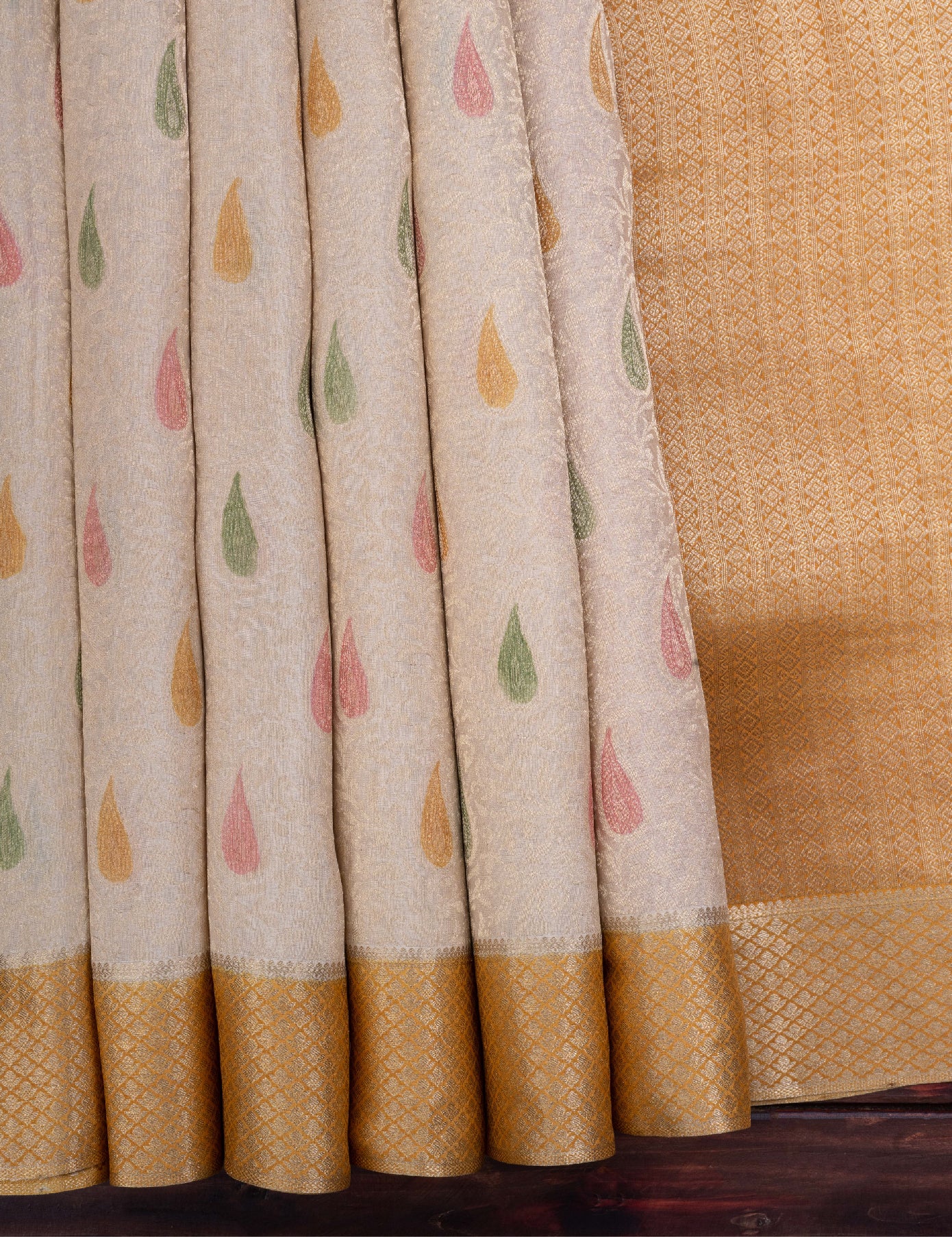 Cream Pure Crepe Saree