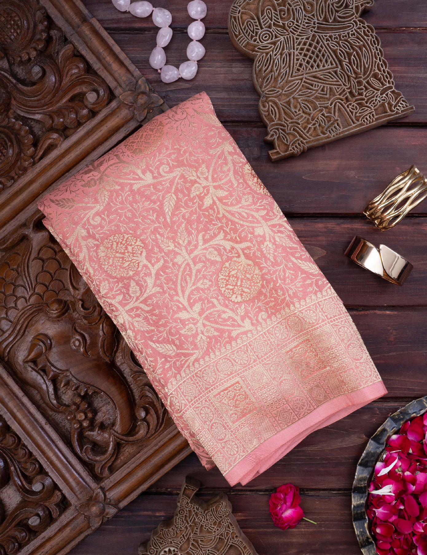 Peach Pure Crepe Saree