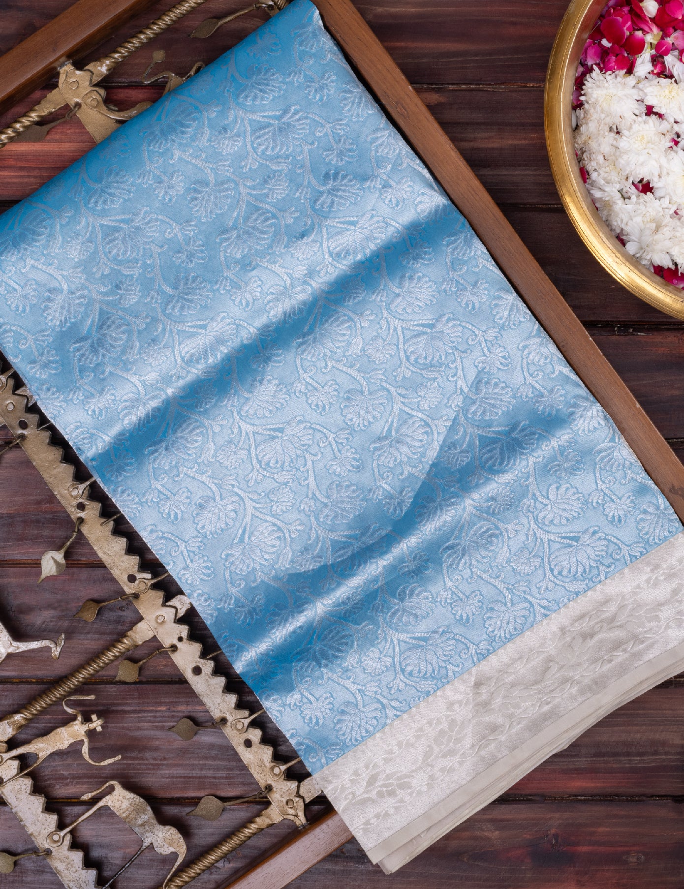 Tissue Light Blue Pure Soft Silk Saree