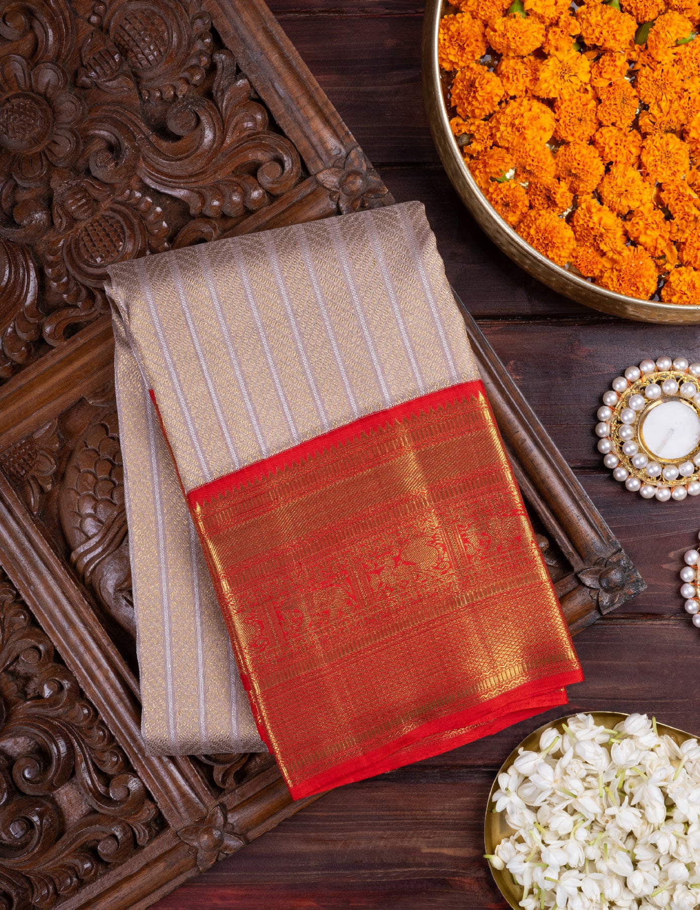 Beige Pure Silk Pure Zari Kanjivaram Saree
