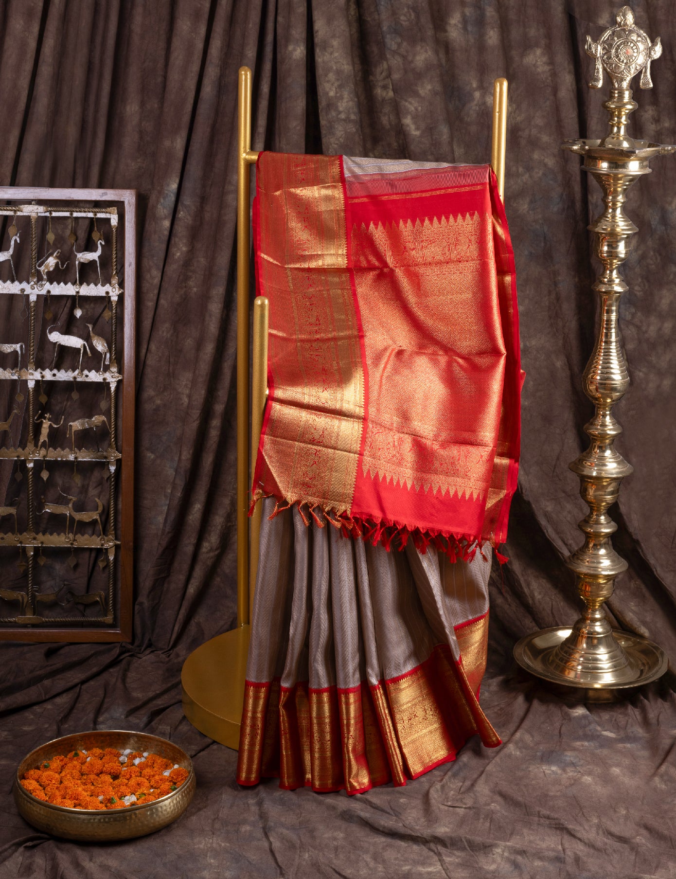 Beige Pure Silk Pure Zari Kanjivaram Saree