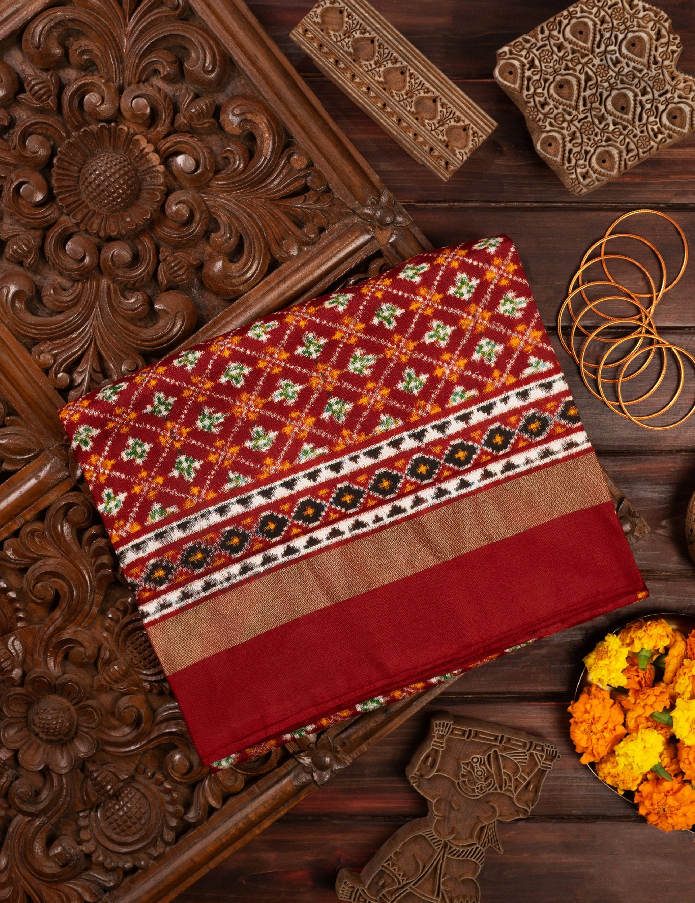 Red Double Ikkat Pure Silk