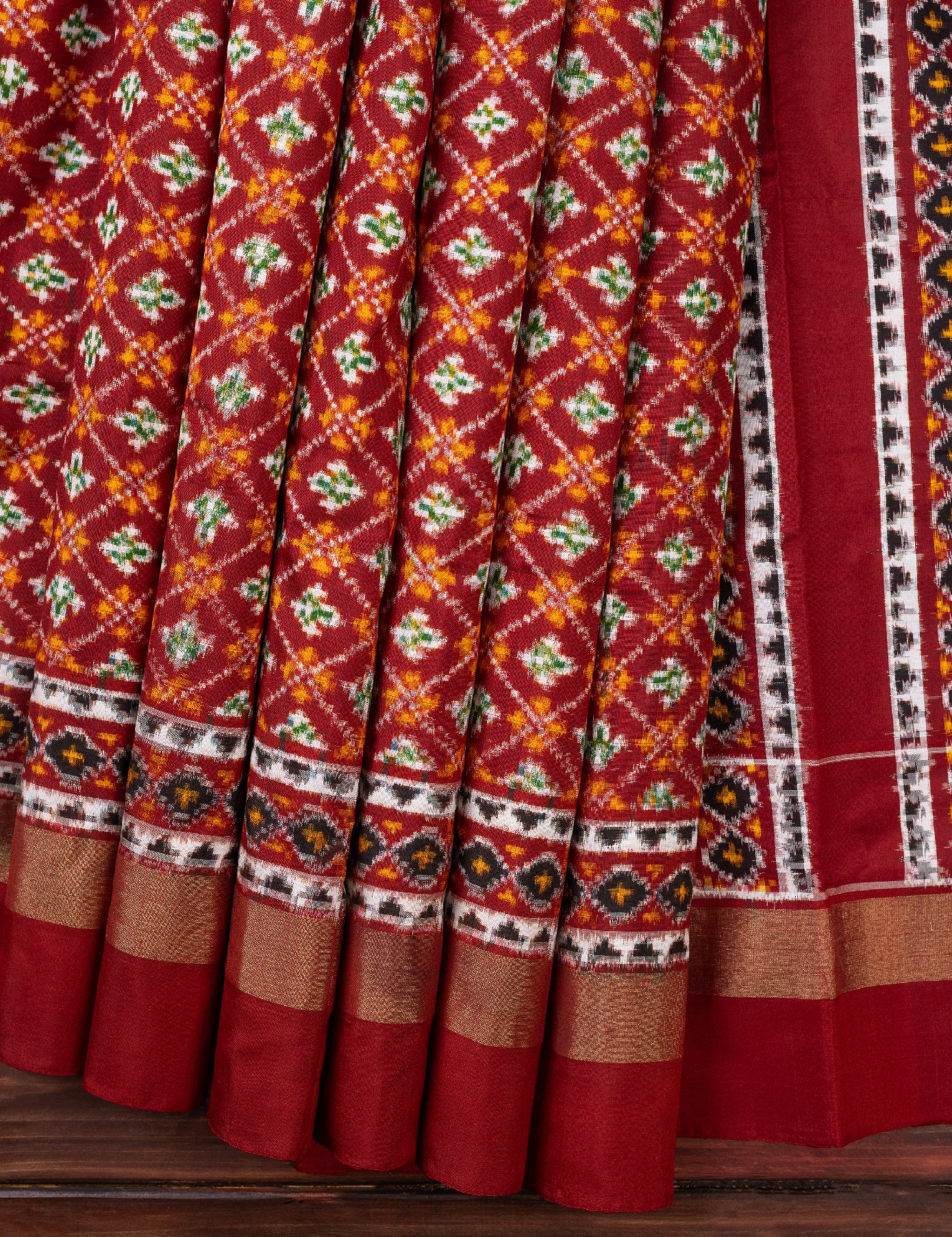 Red Double Ikkat Pure Silk