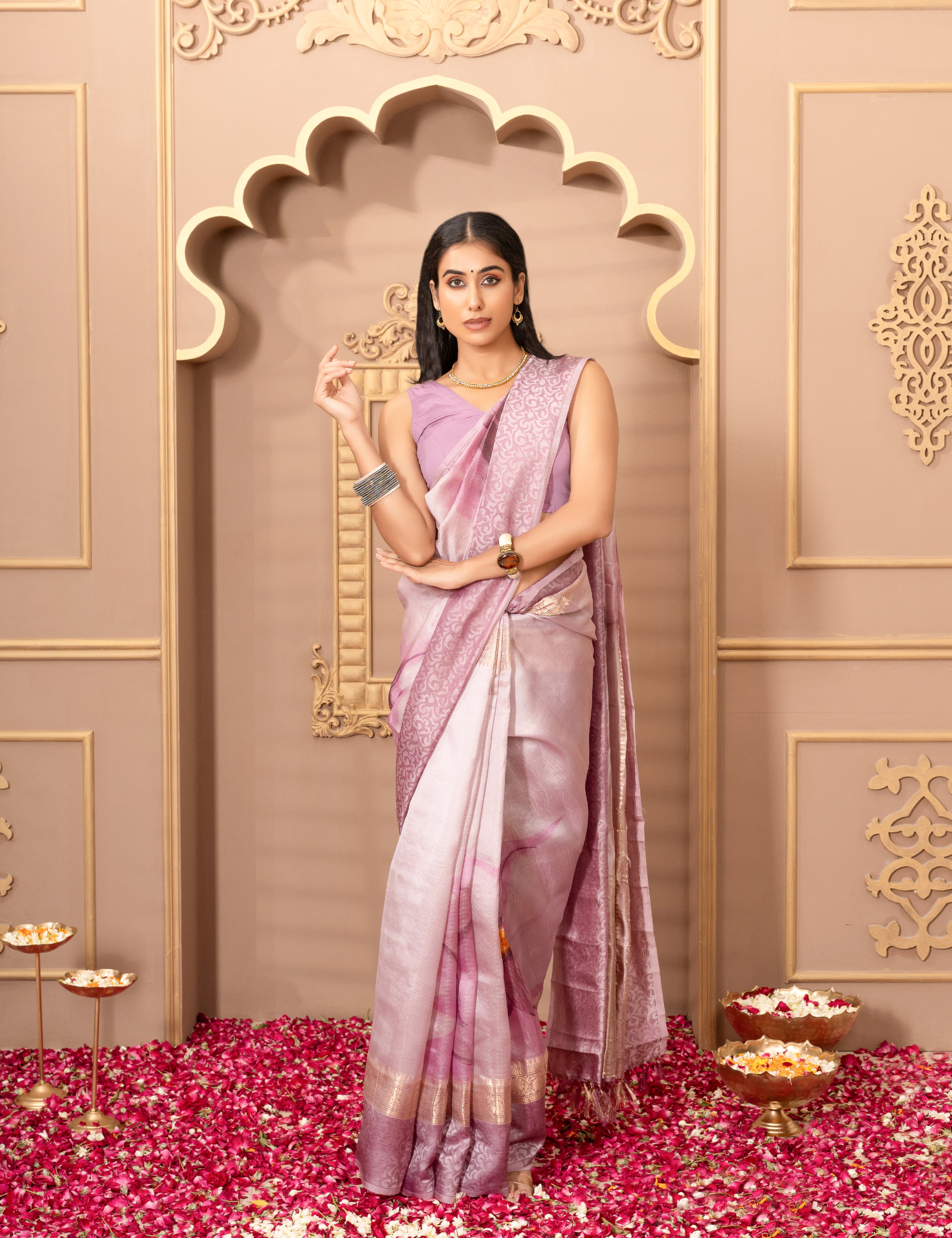 Light Lilac Printed Pure Silk Saree